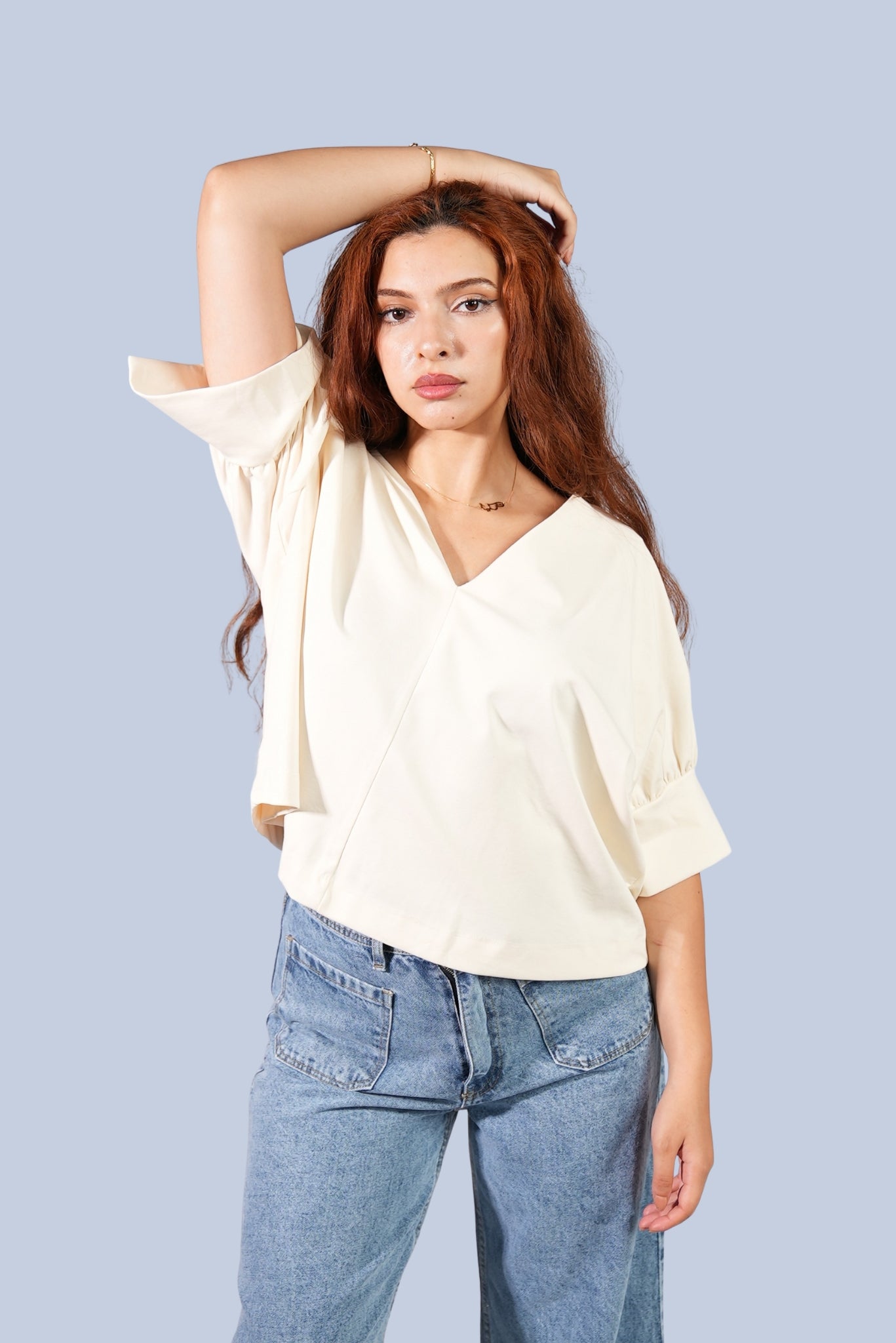 CHEMISE BEIGE à manches bouffantes