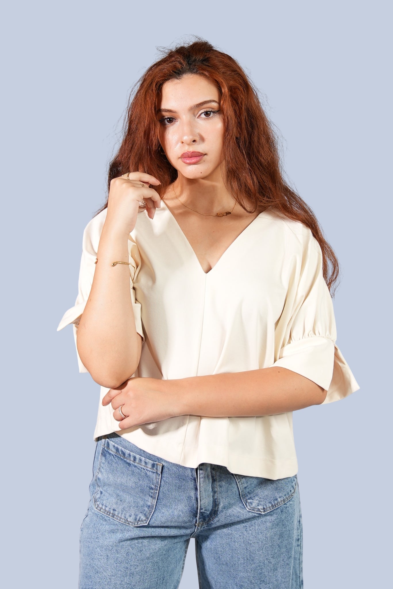 CHEMISE BEIGE à manches bouffantes