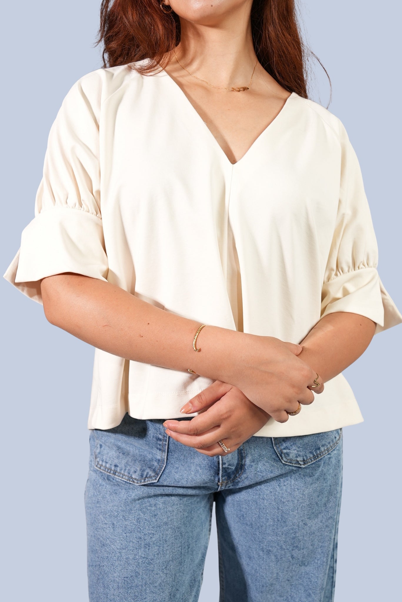 CHEMISE BEIGE à manches bouffantes