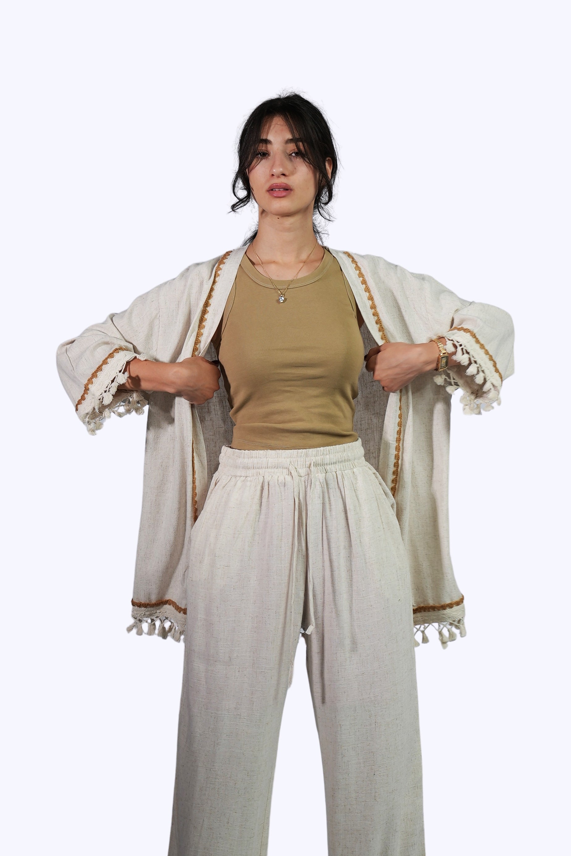 Ensemble écru à pompons