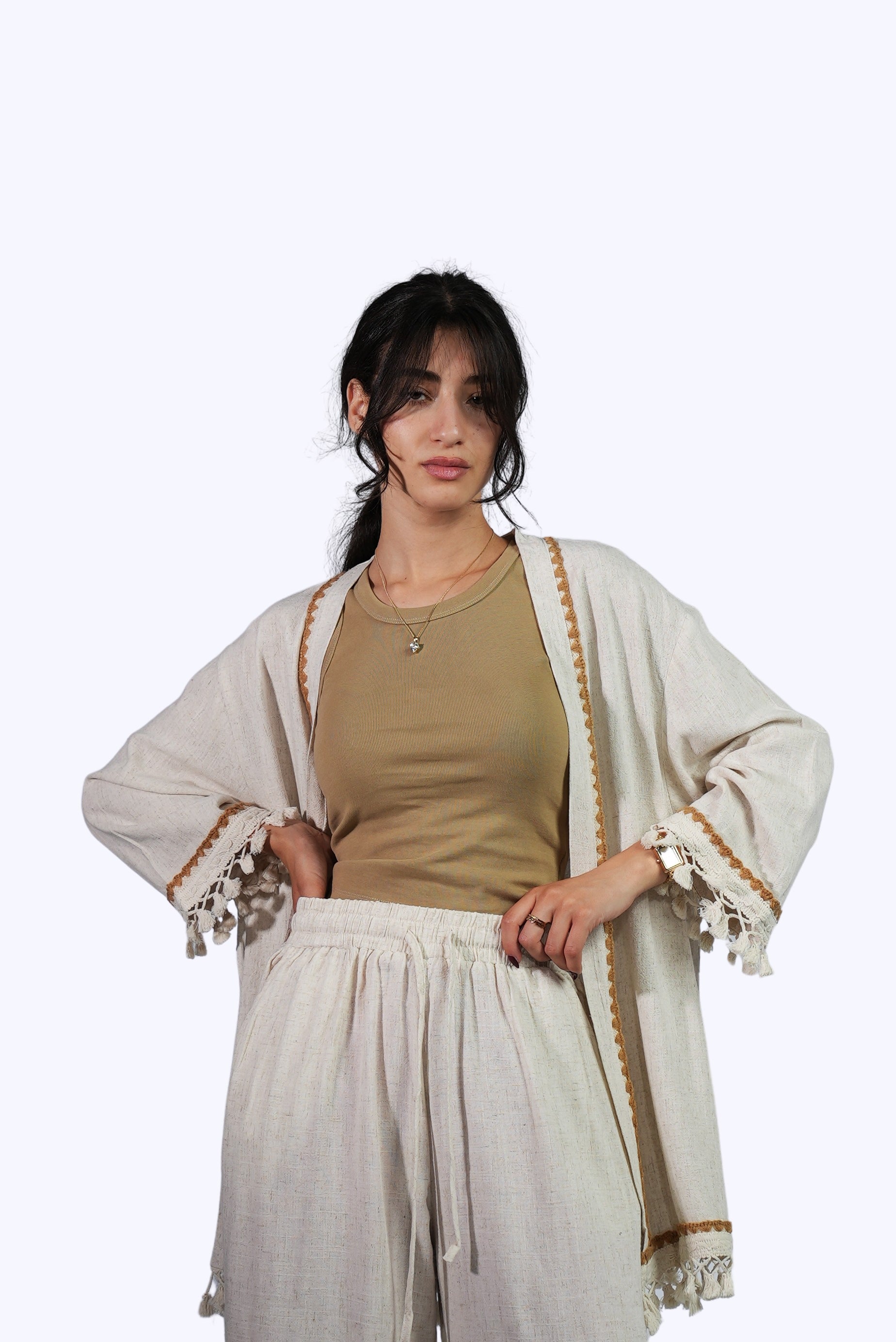 Ensemble écru à pompons