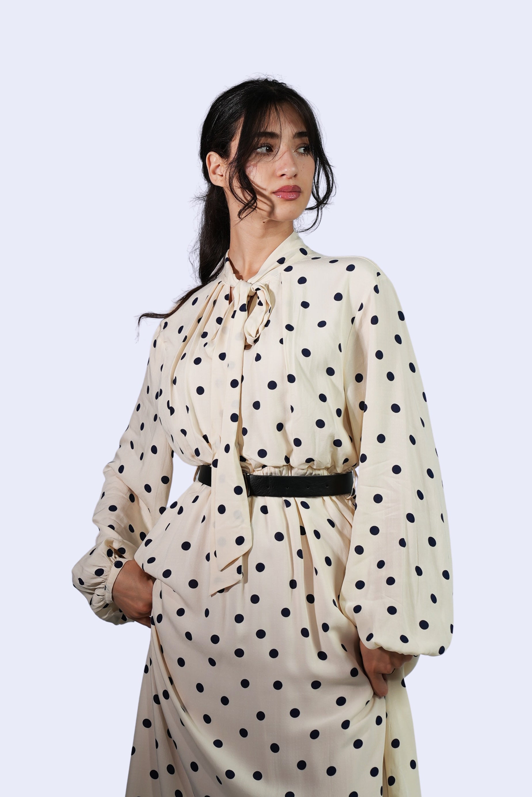 Robe beige imprimée à nœud
