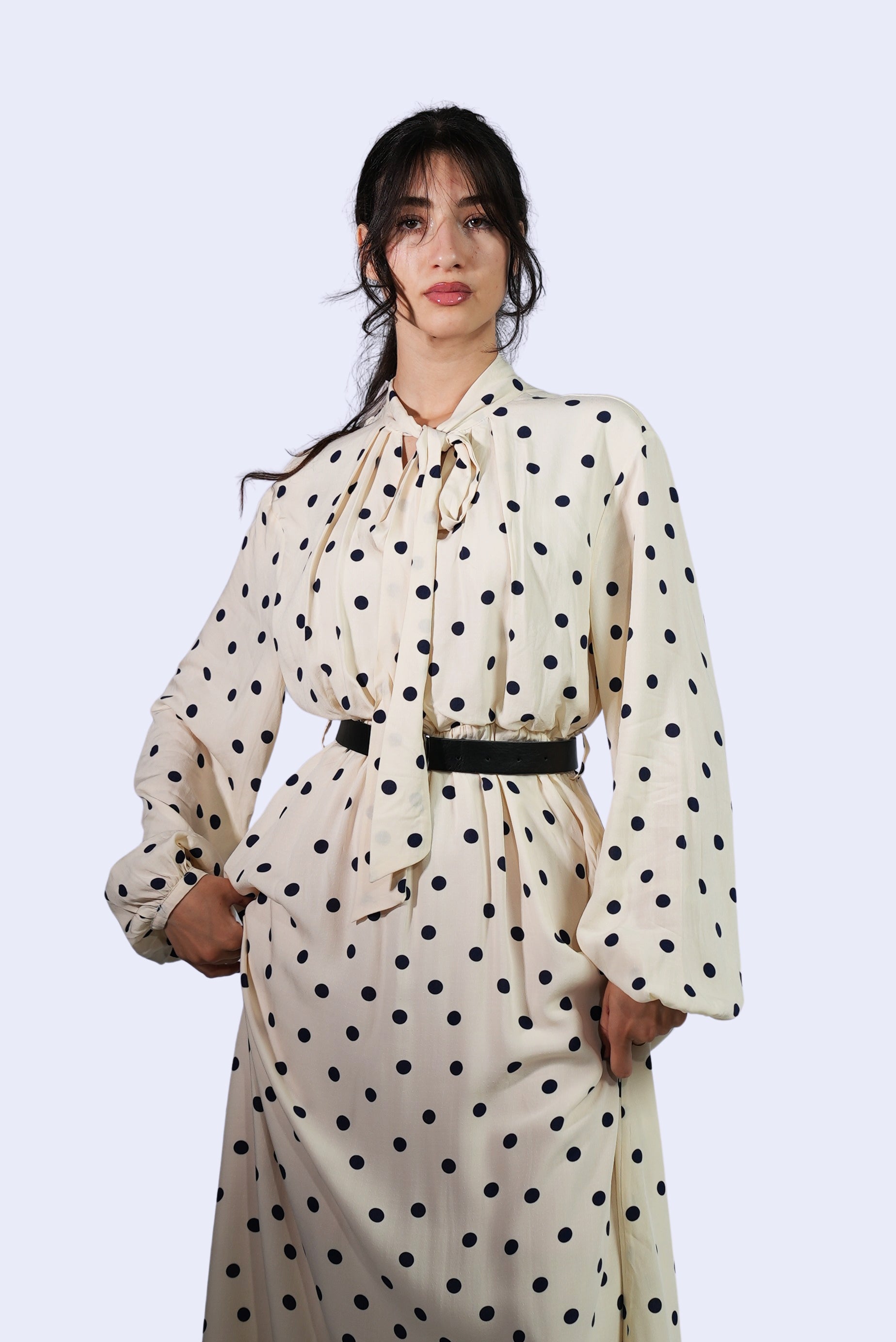Robe beige imprimée à nœud