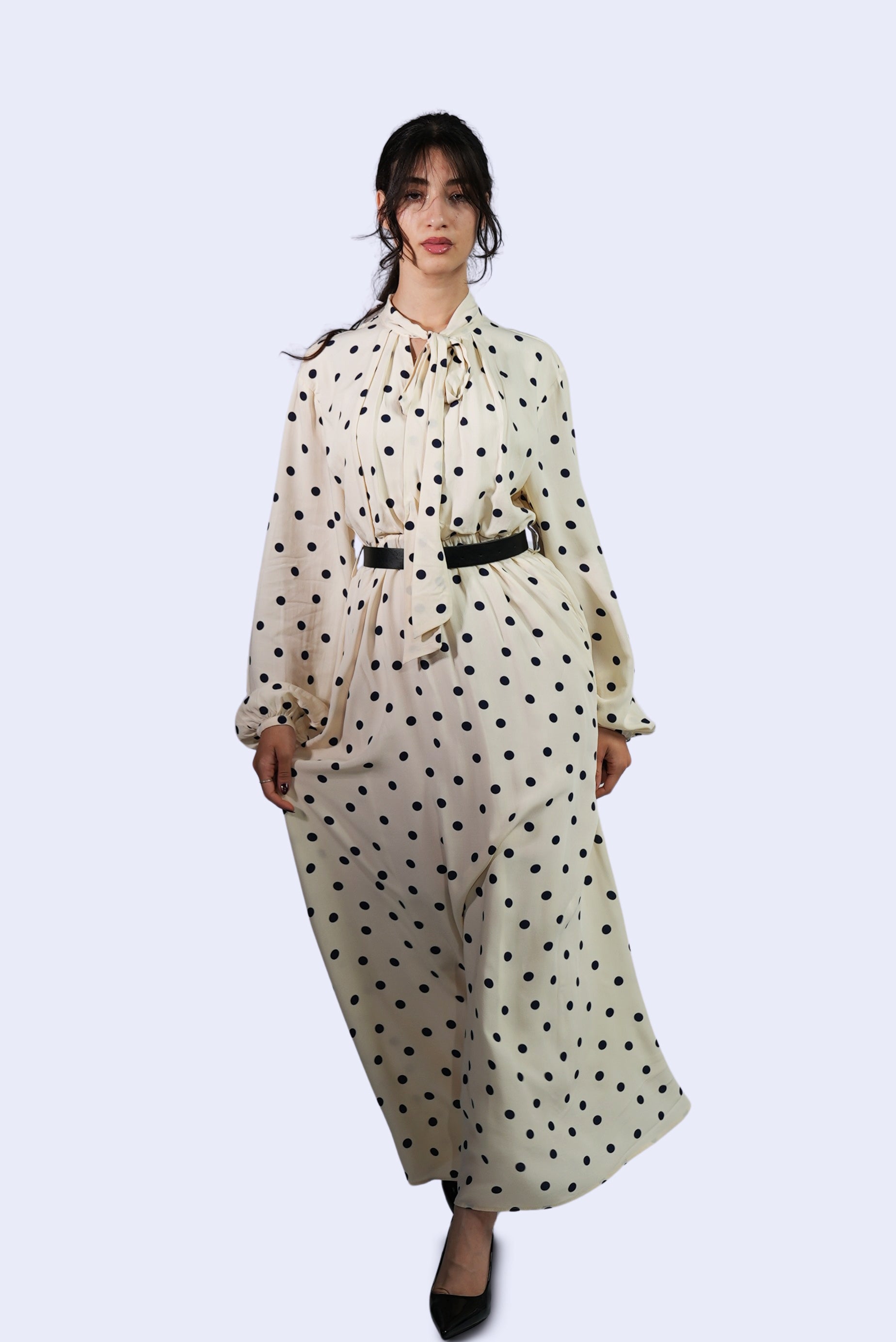 Robe beige imprimée à nœud