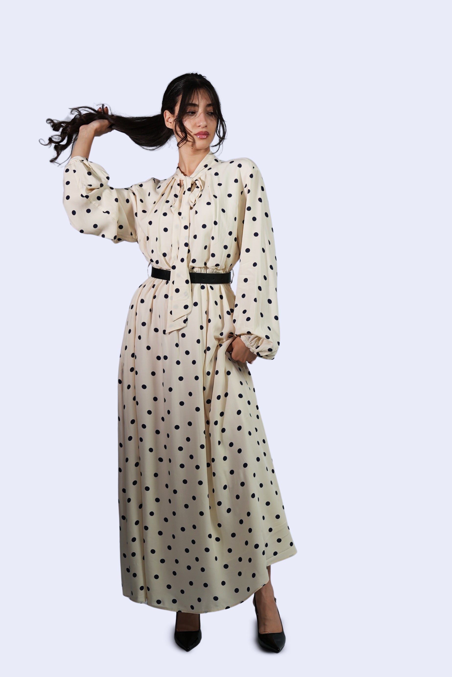 Robe beige imprimée à nœud
