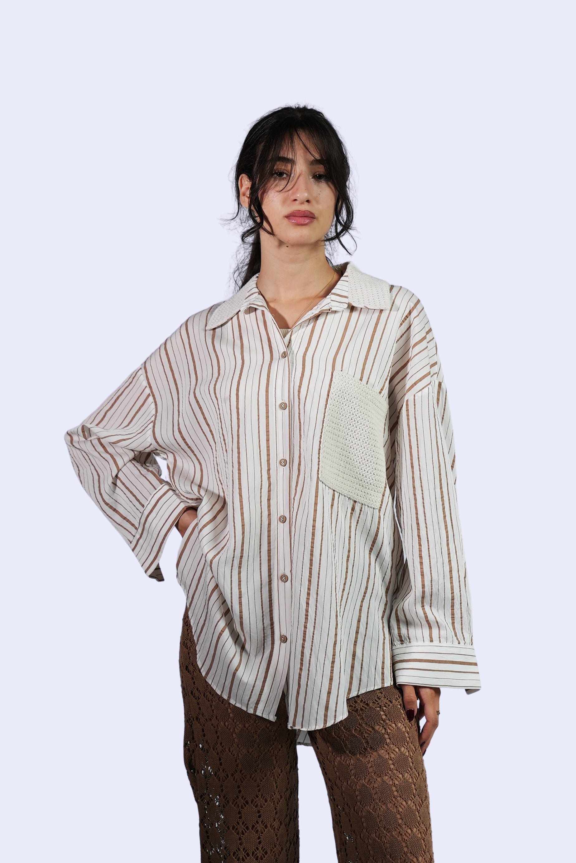 Chemise rayée à col texturé