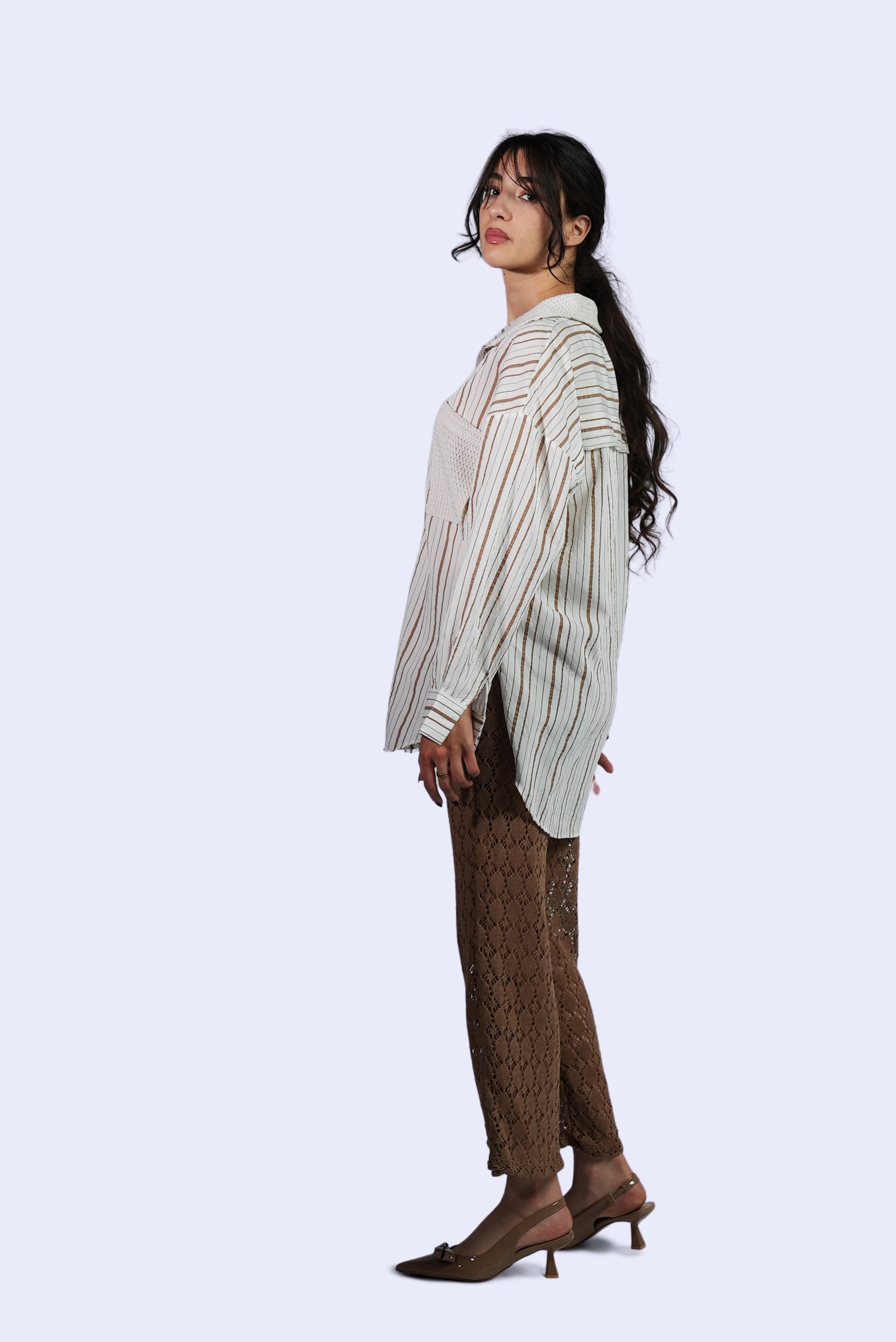 Chemise rayée à col texturé