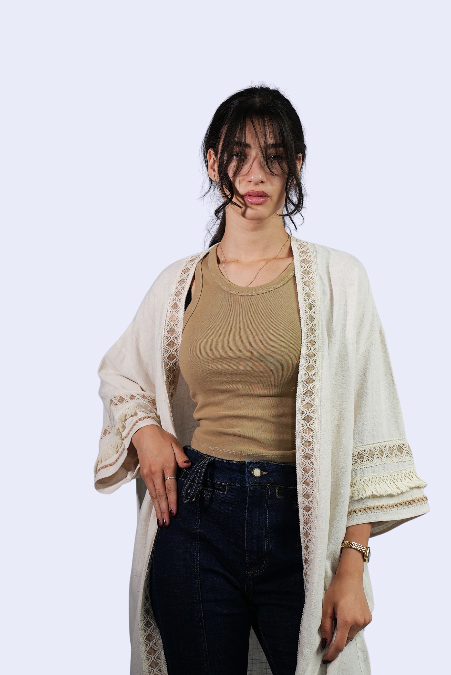 Kimono écru brodé