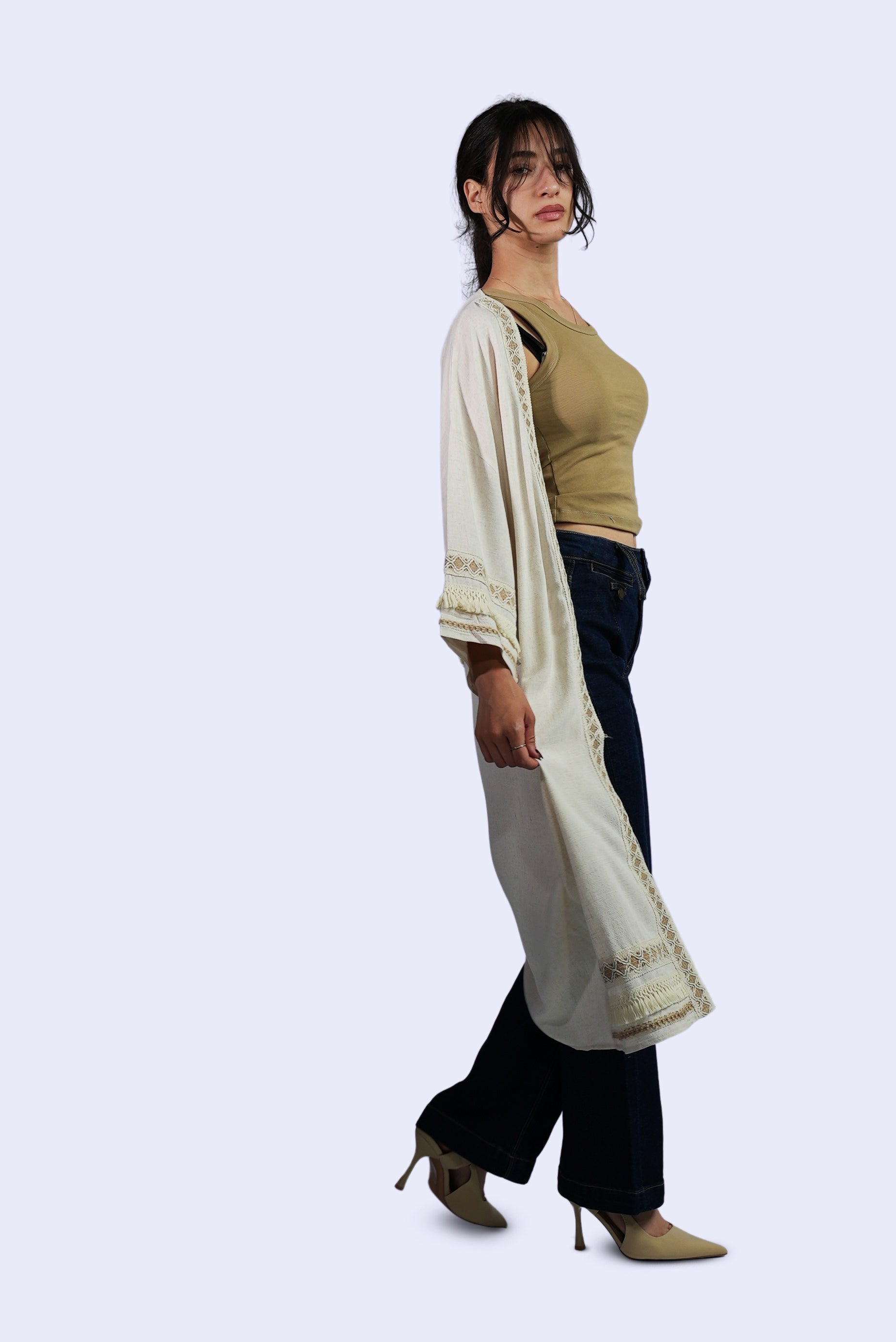 Kimono écru brodé