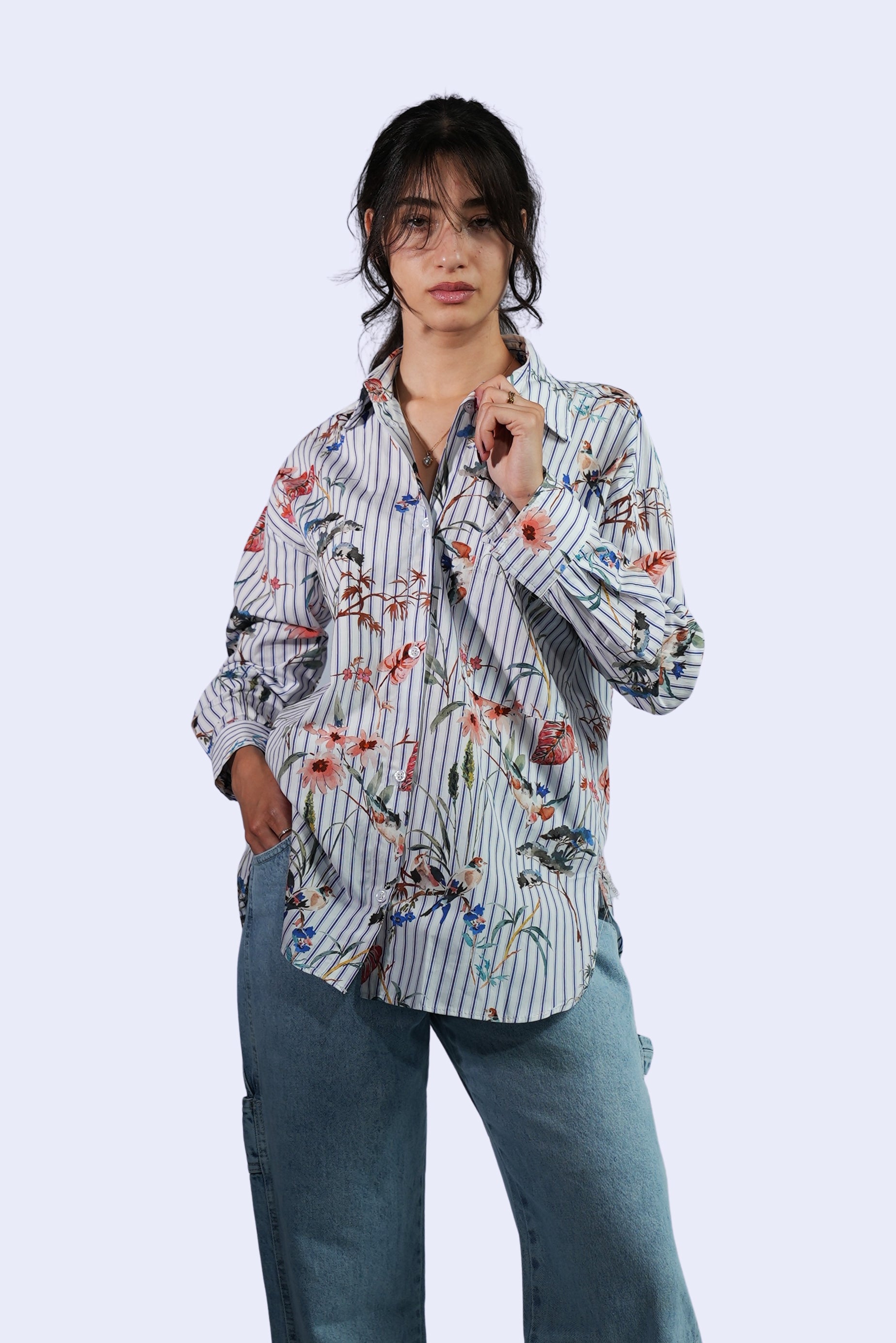 Chemise rayée à imprimé floral