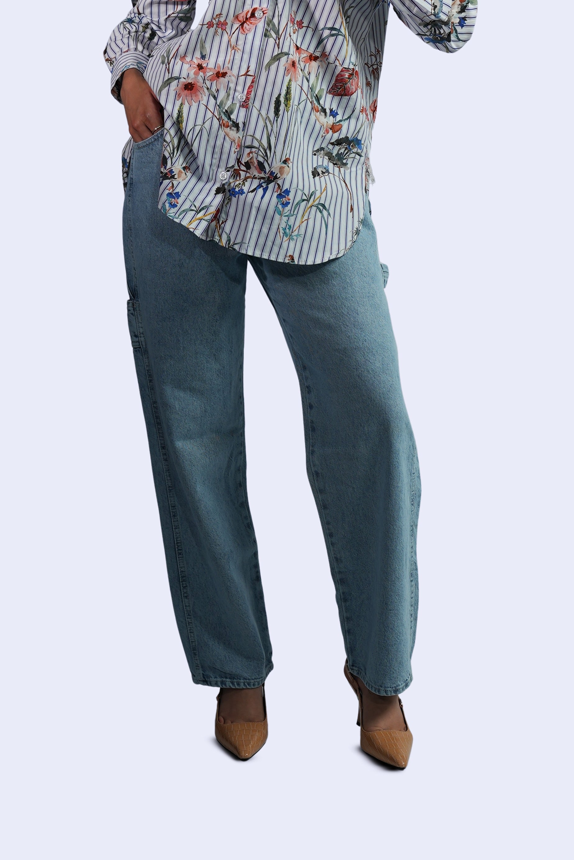 Chemise rayée à imprimé floral