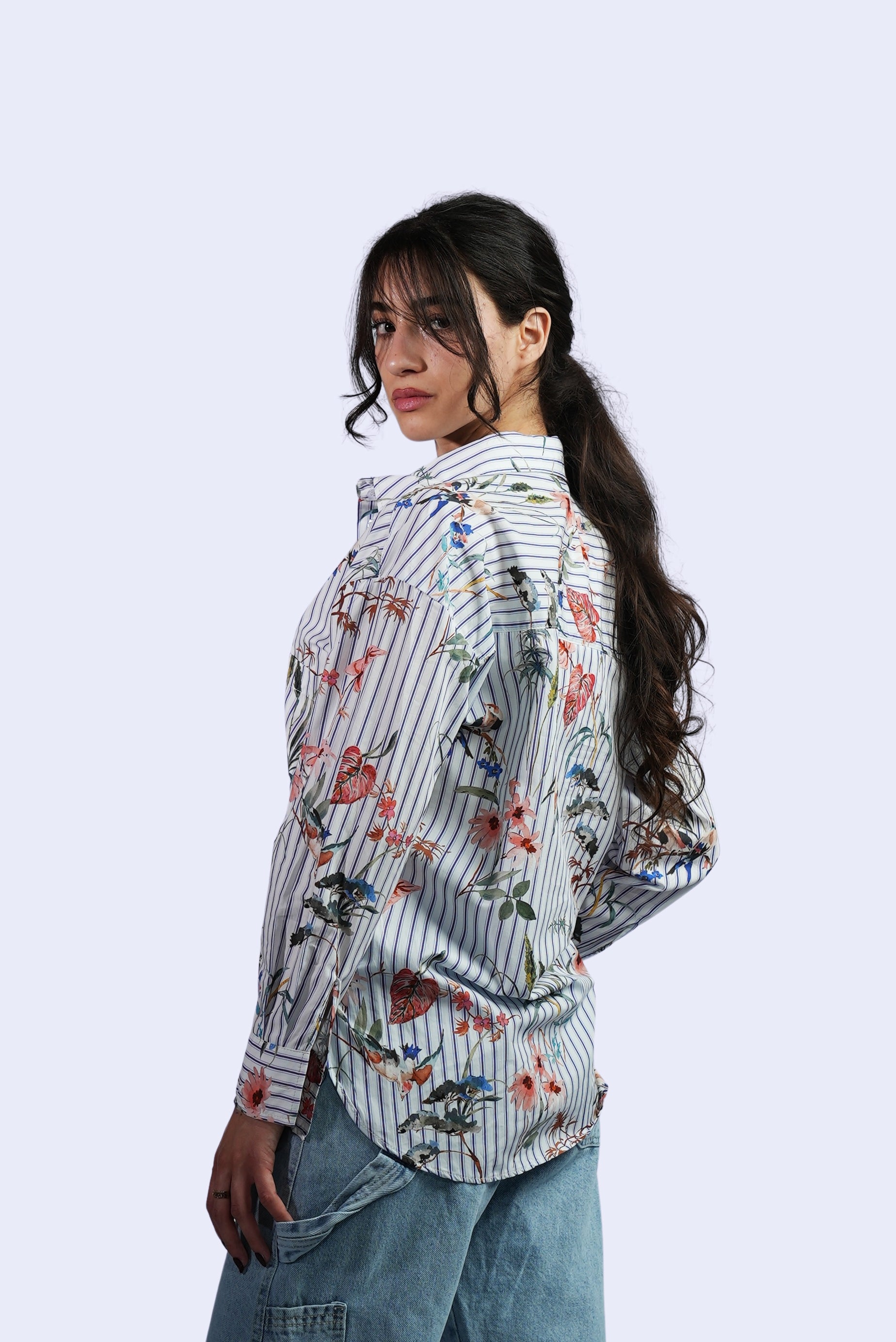 Chemise rayée à imprimé floral