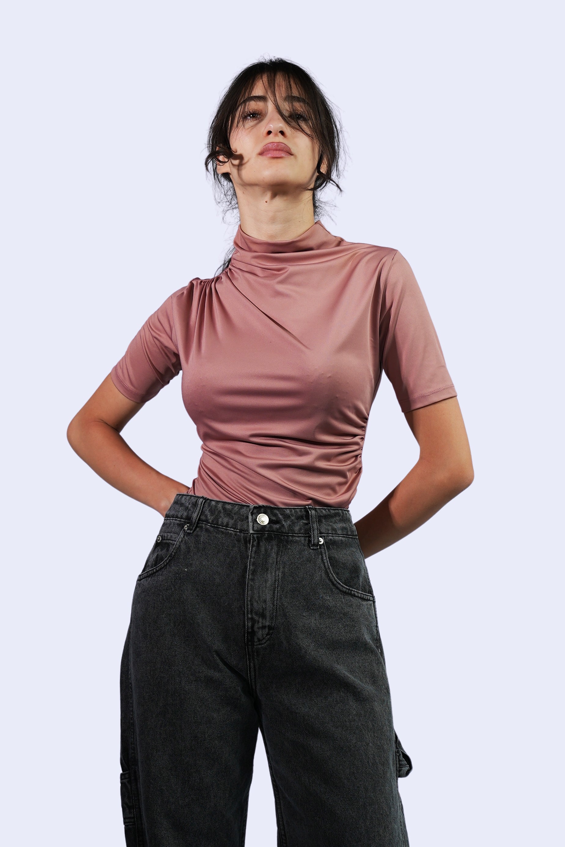 T-shirt Femme Col Montant Drapé