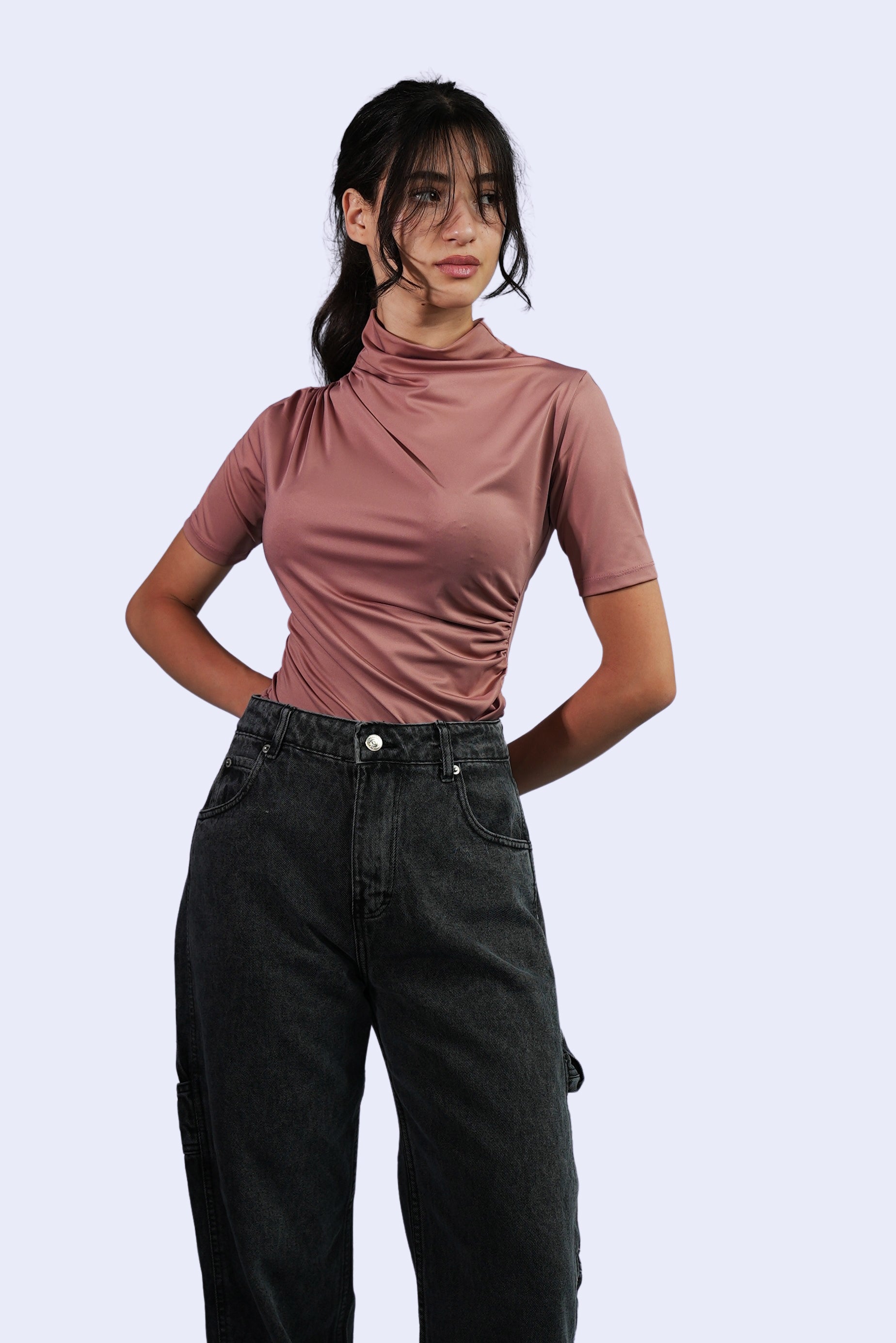 T-shirt Femme Col Montant Drapé