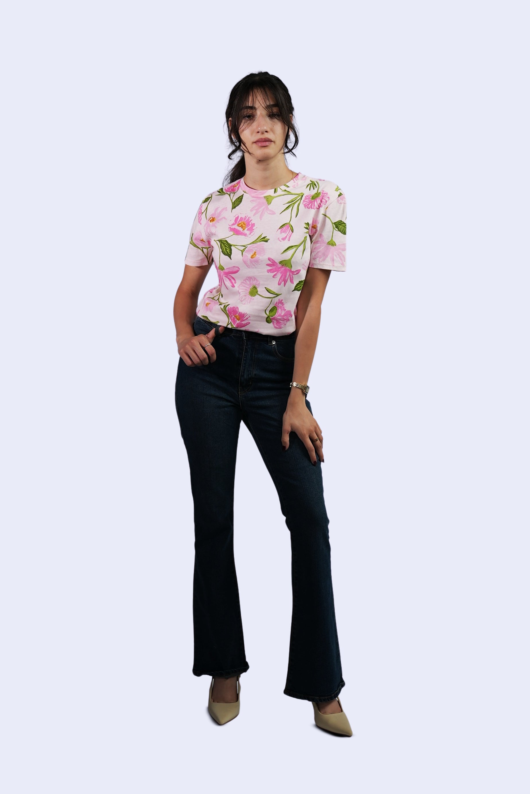 T-shirt fleuri rose