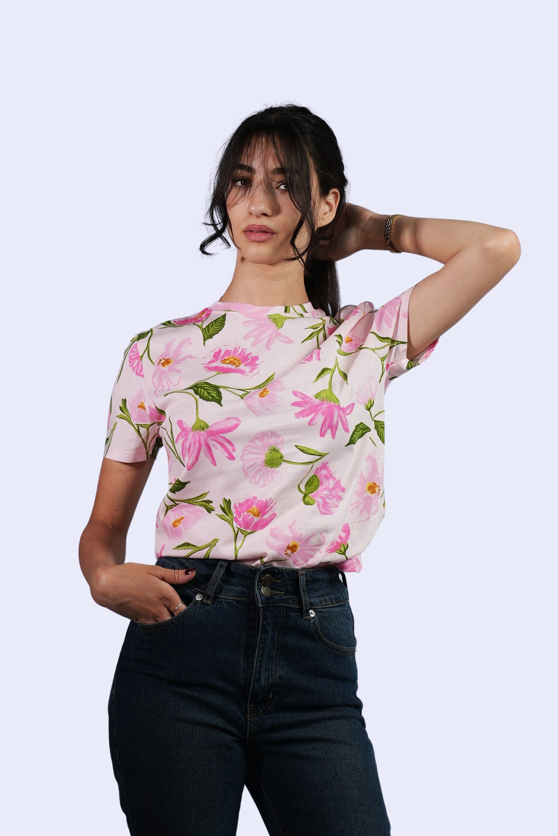 T-shirt fleuri rose