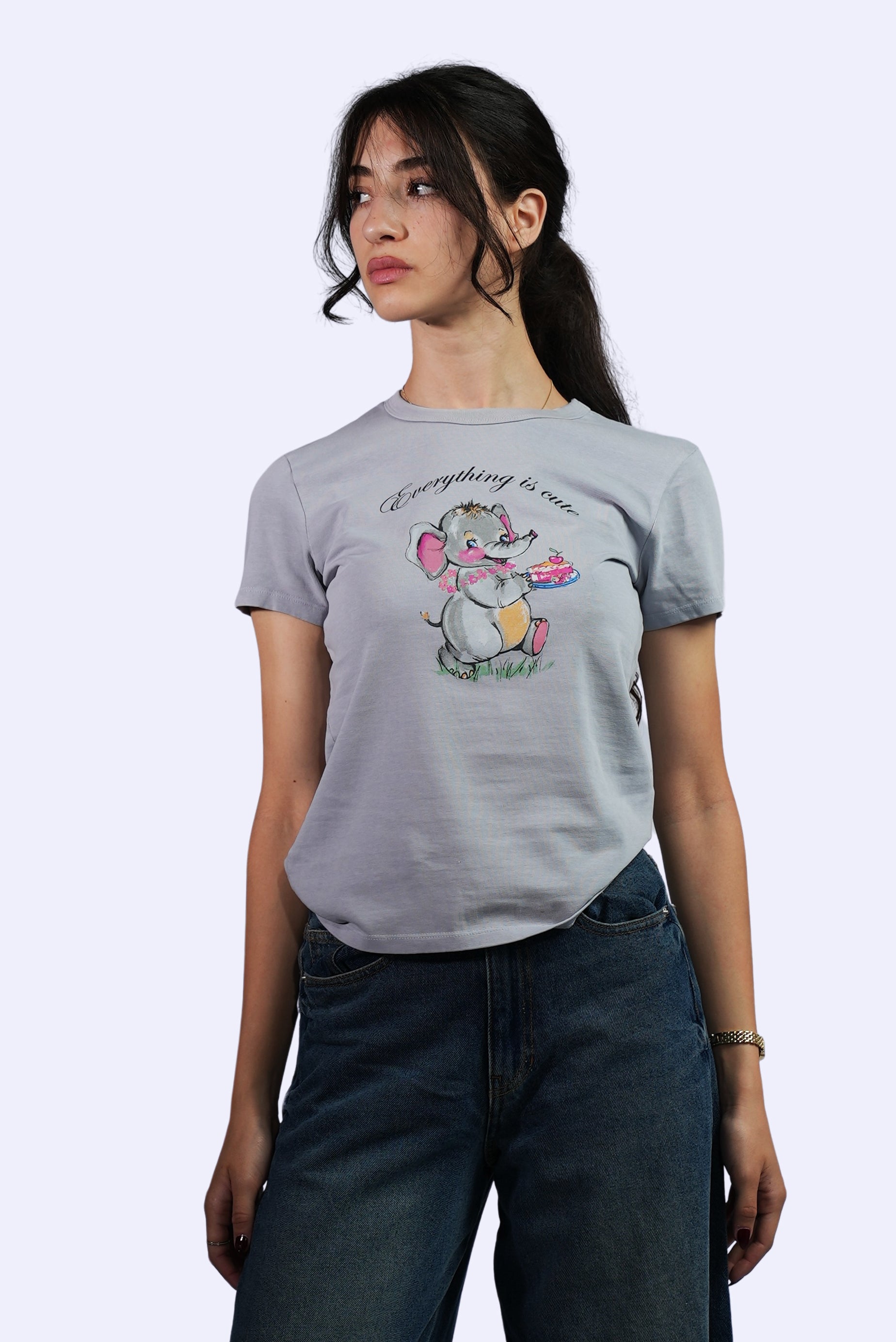 T-shirt gris imprimé éléphant mignon