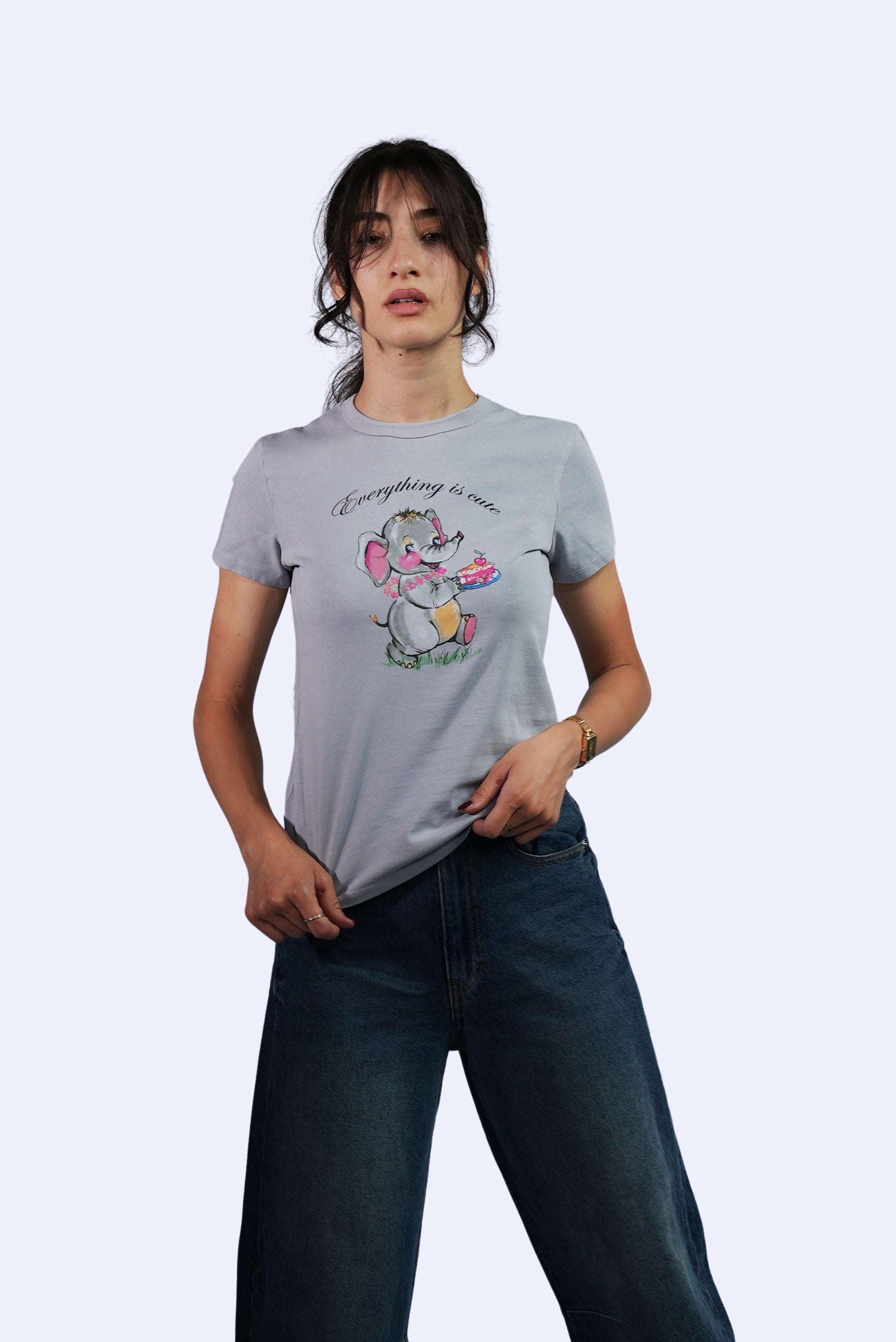 T-shirt gris imprimé éléphant mignon