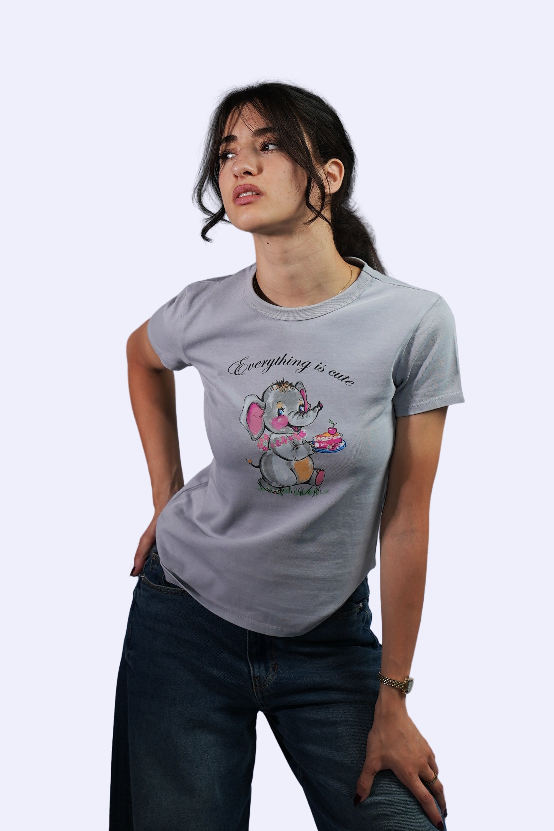 T-shirt gris imprimé éléphant mignon