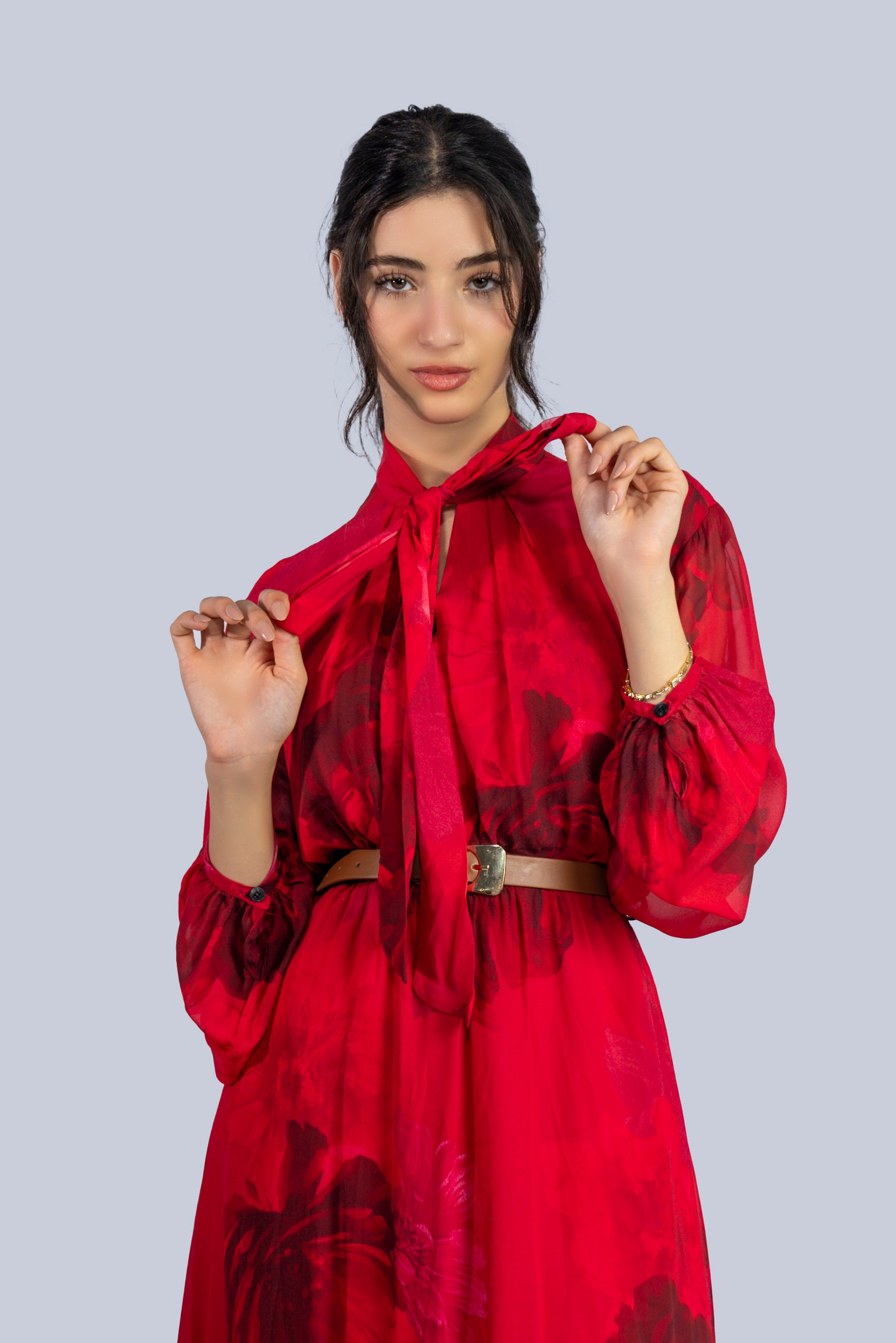 Robe beige imprimée à nœud