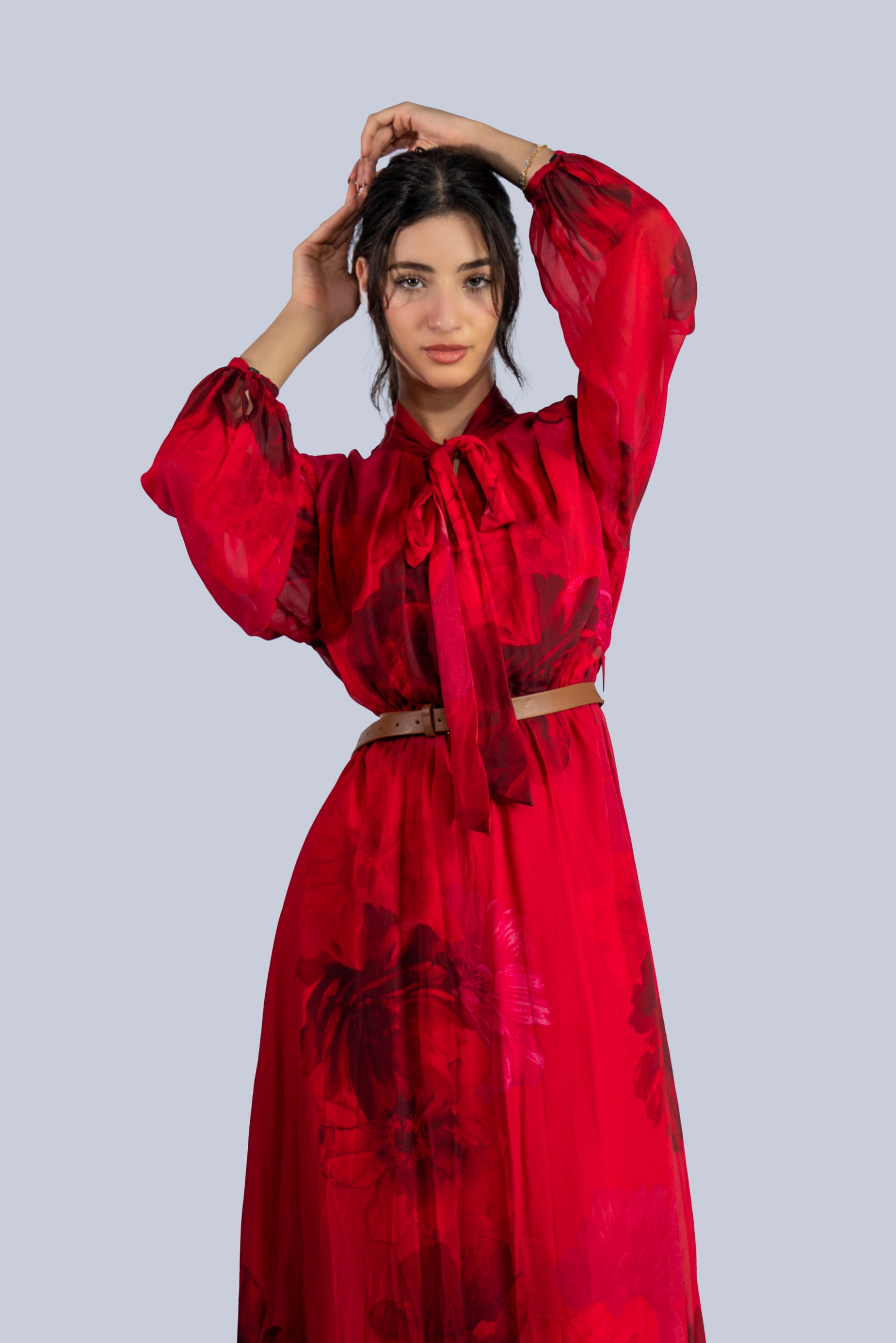 Robe beige imprimée à nœud