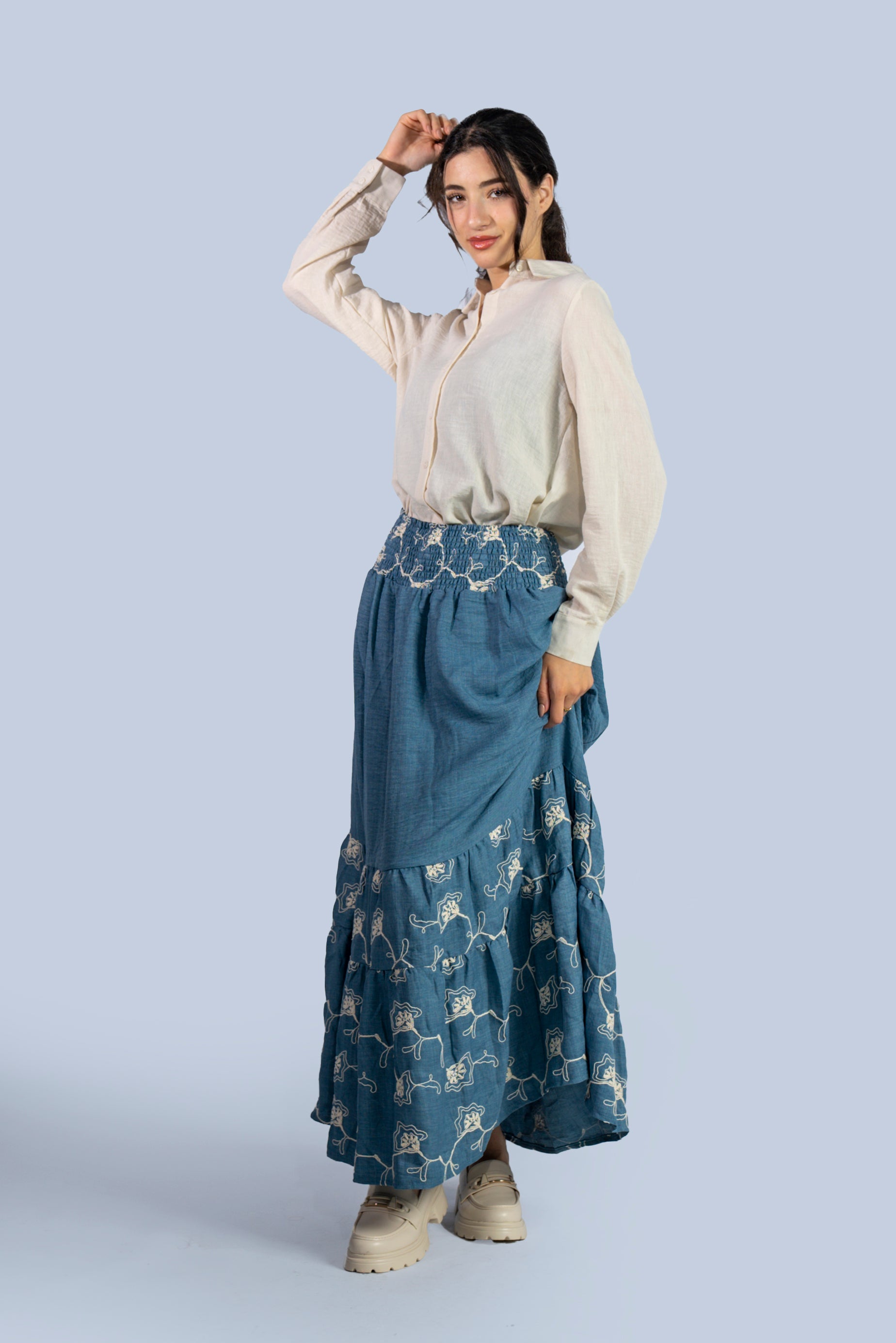 Jupe longue  à taille smockée