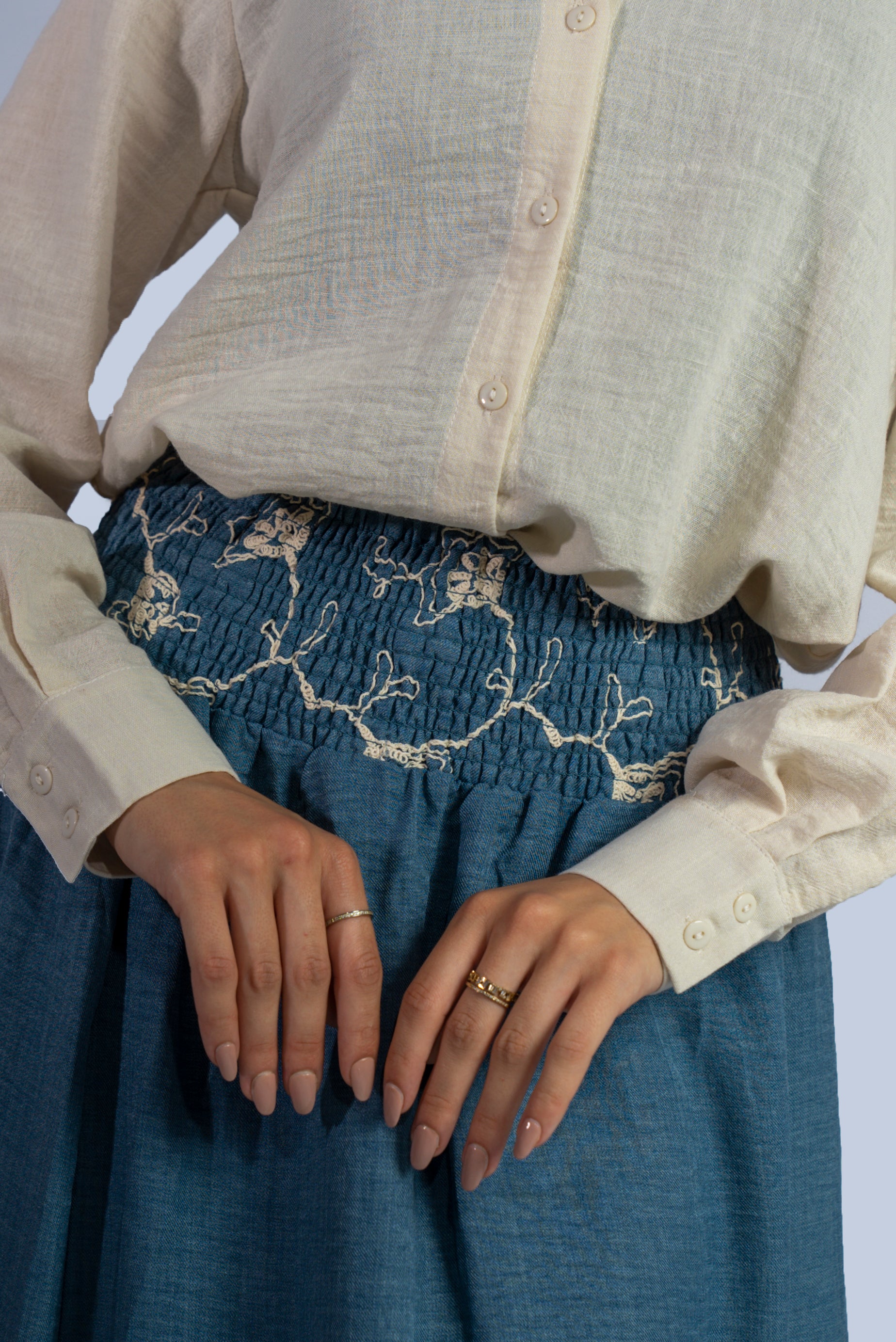 Jupe longue  à taille smockée