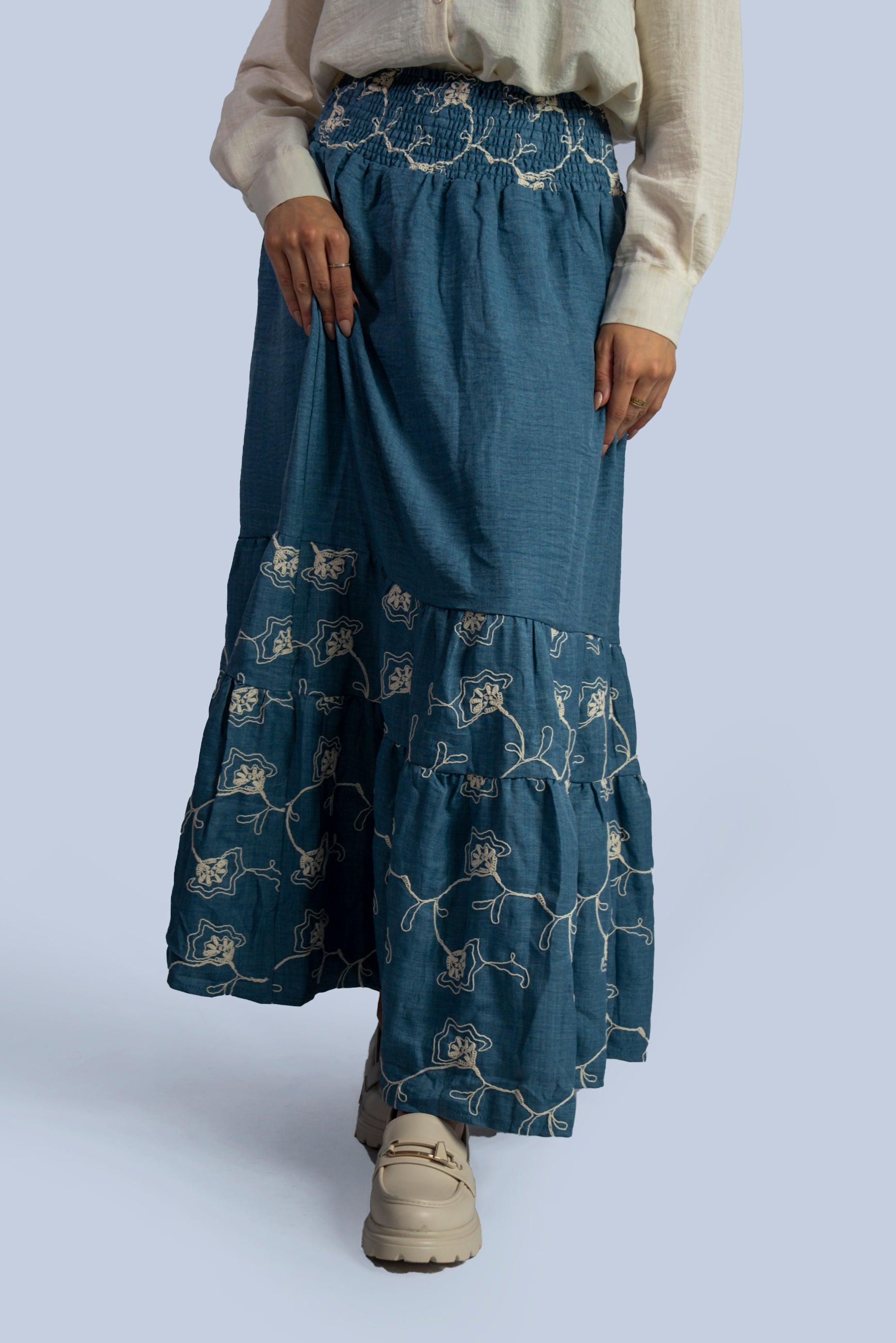 Jupe longue  à taille smockée