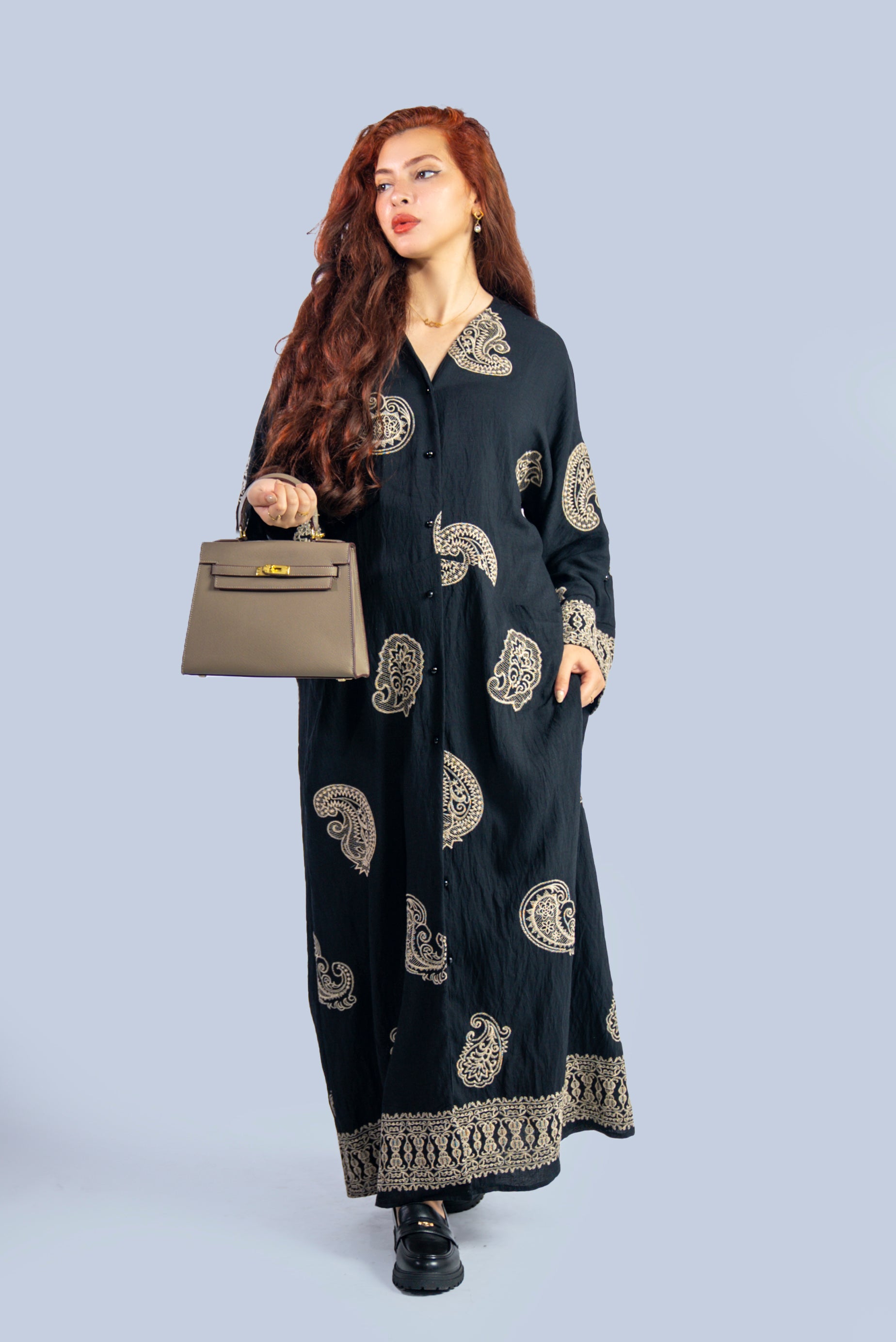 Robe longue  à motifs  crème