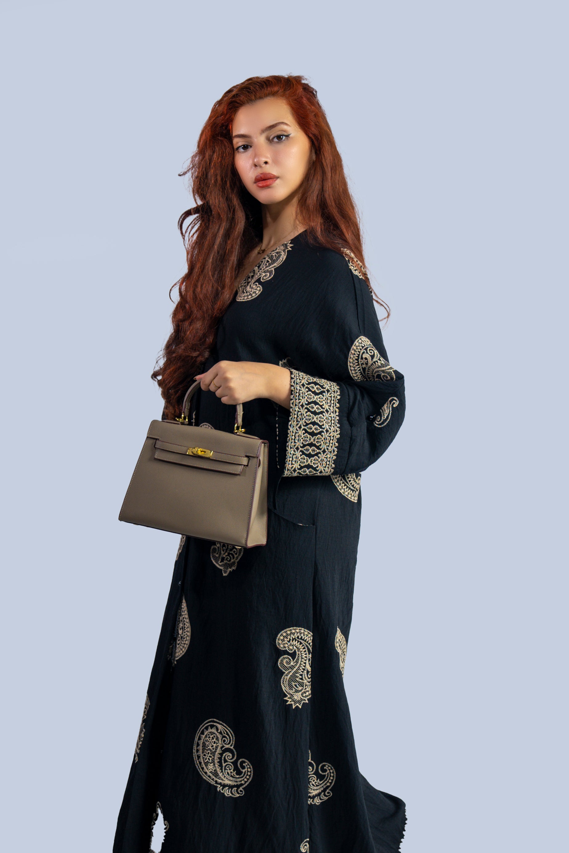Robe longue  à motifs  crème
