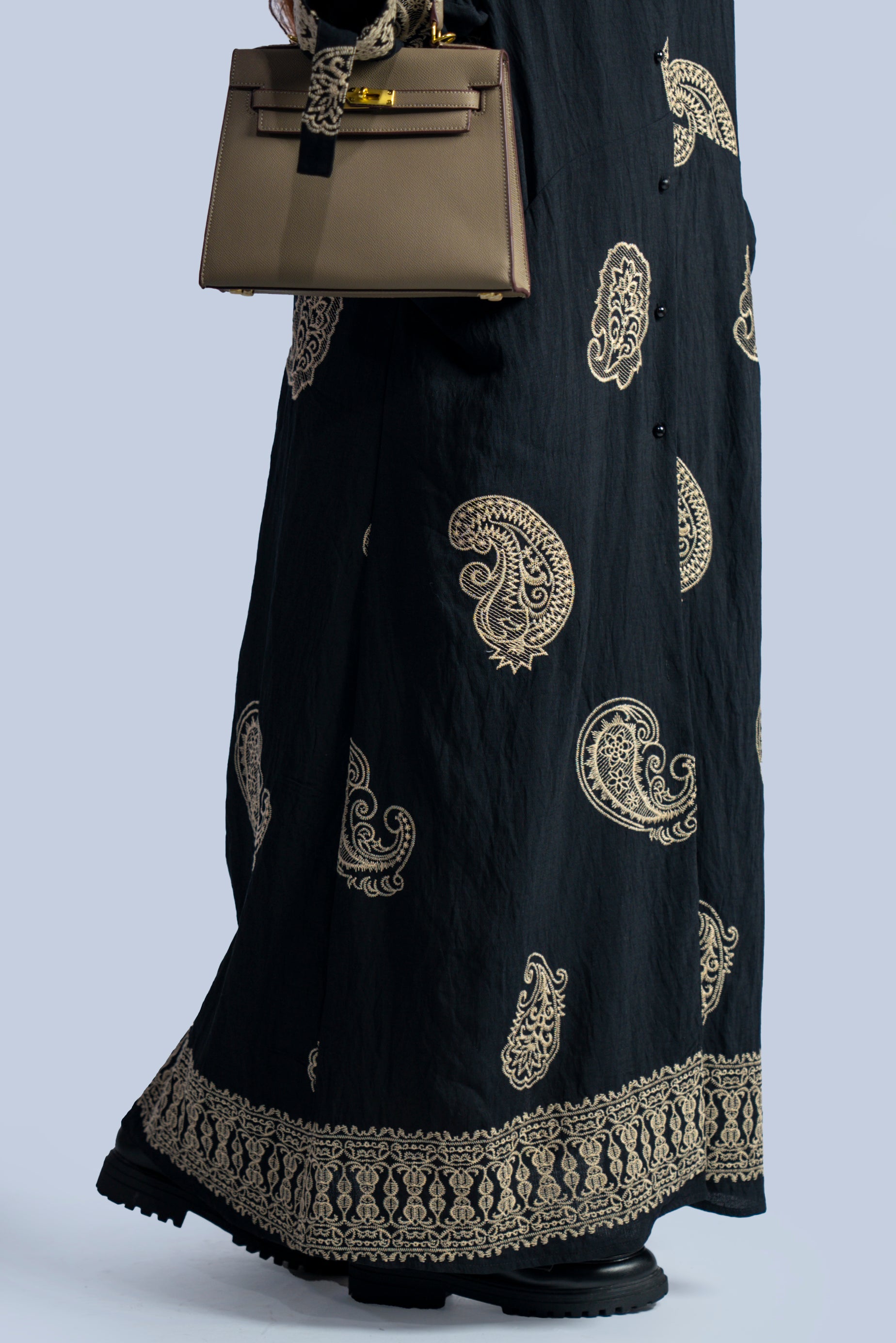 Robe longue  à motifs  crème