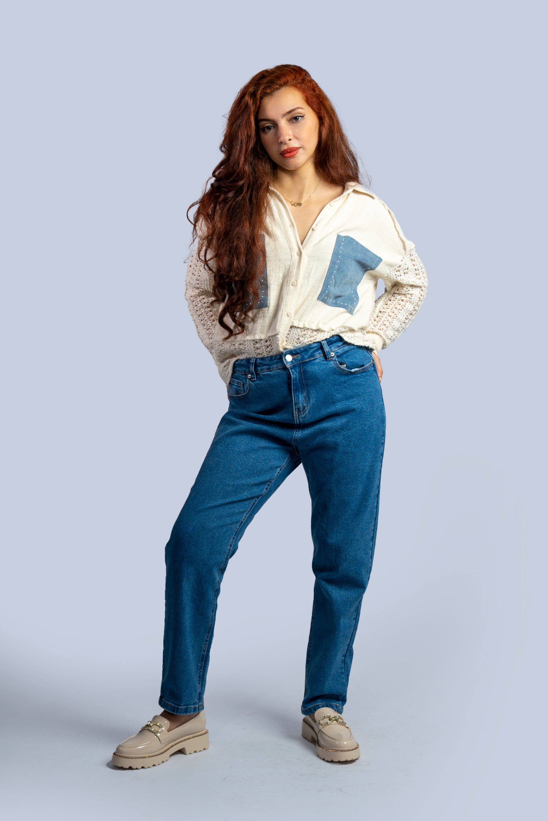 Jean mom fit à taille haute