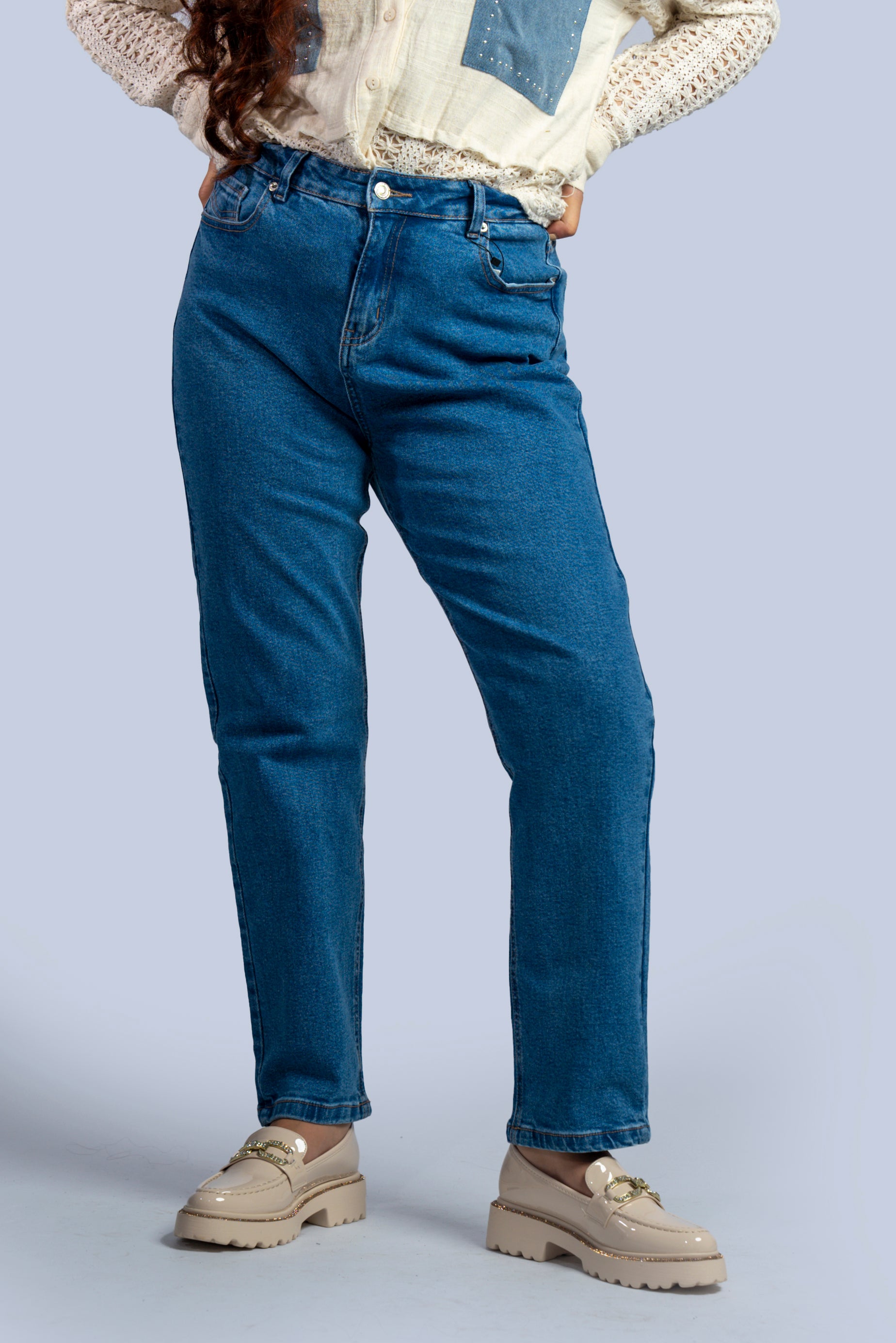 Jean mom fit à taille haute