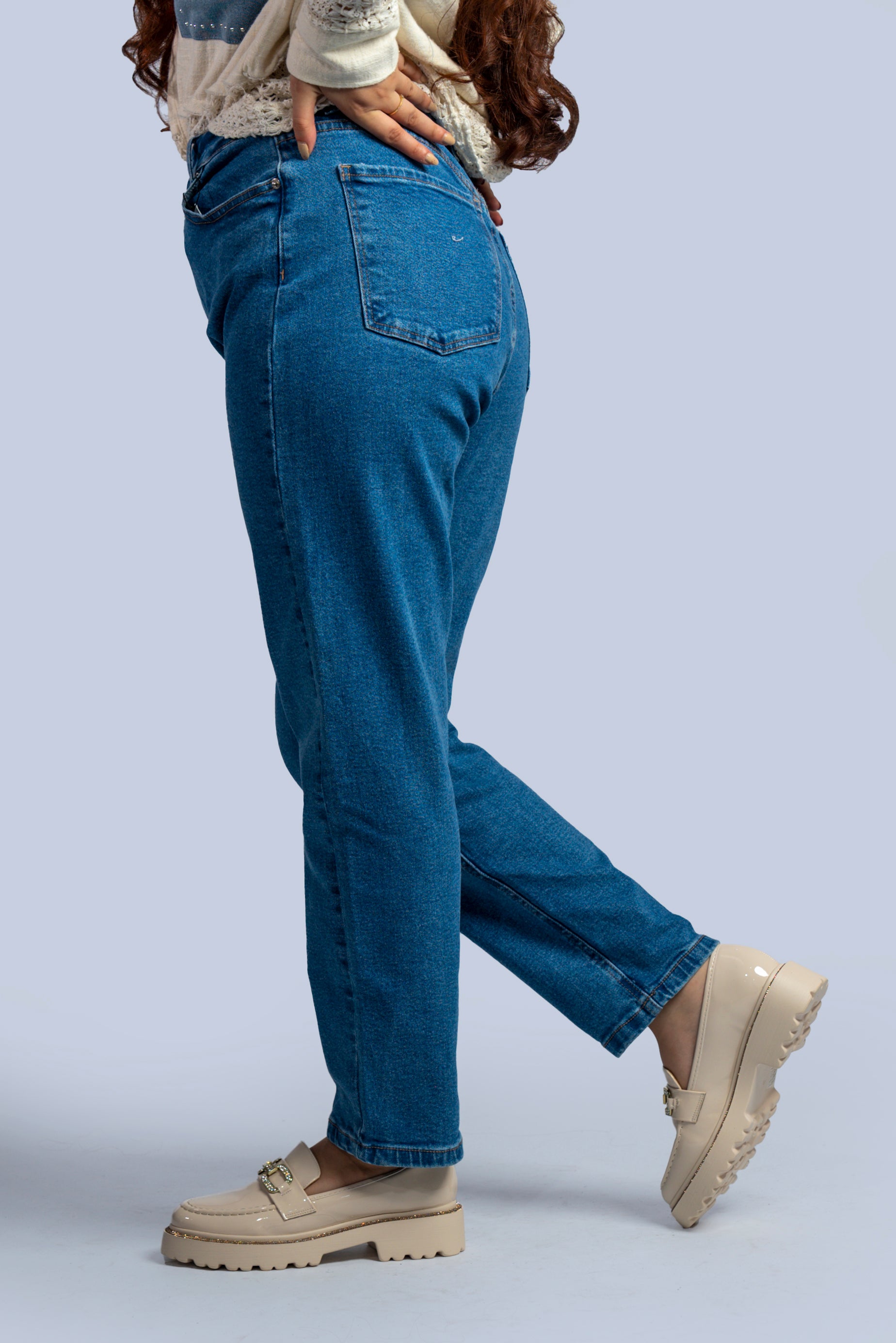 Jean mom fit à taille haute