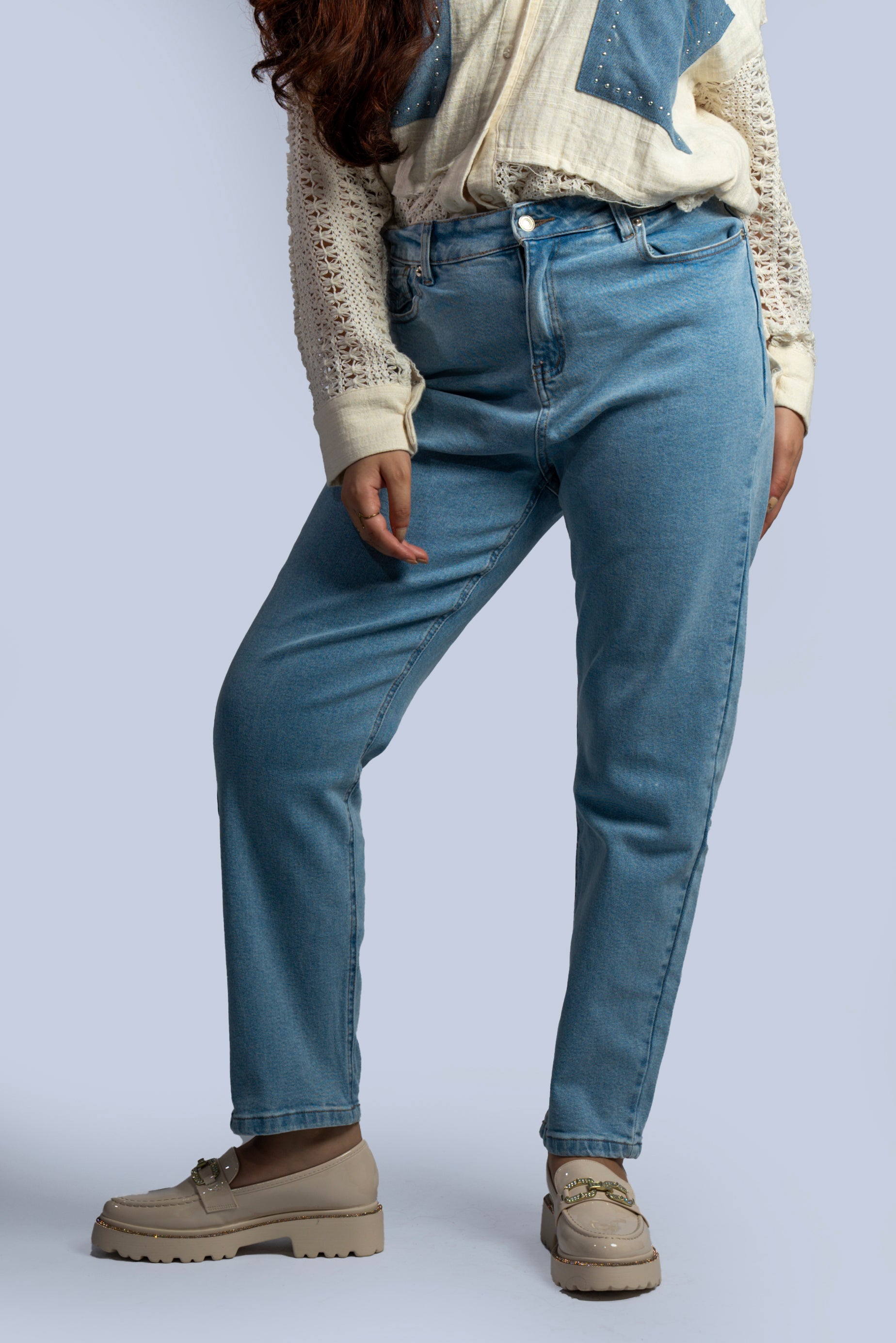 Jean mom fit à taille haute