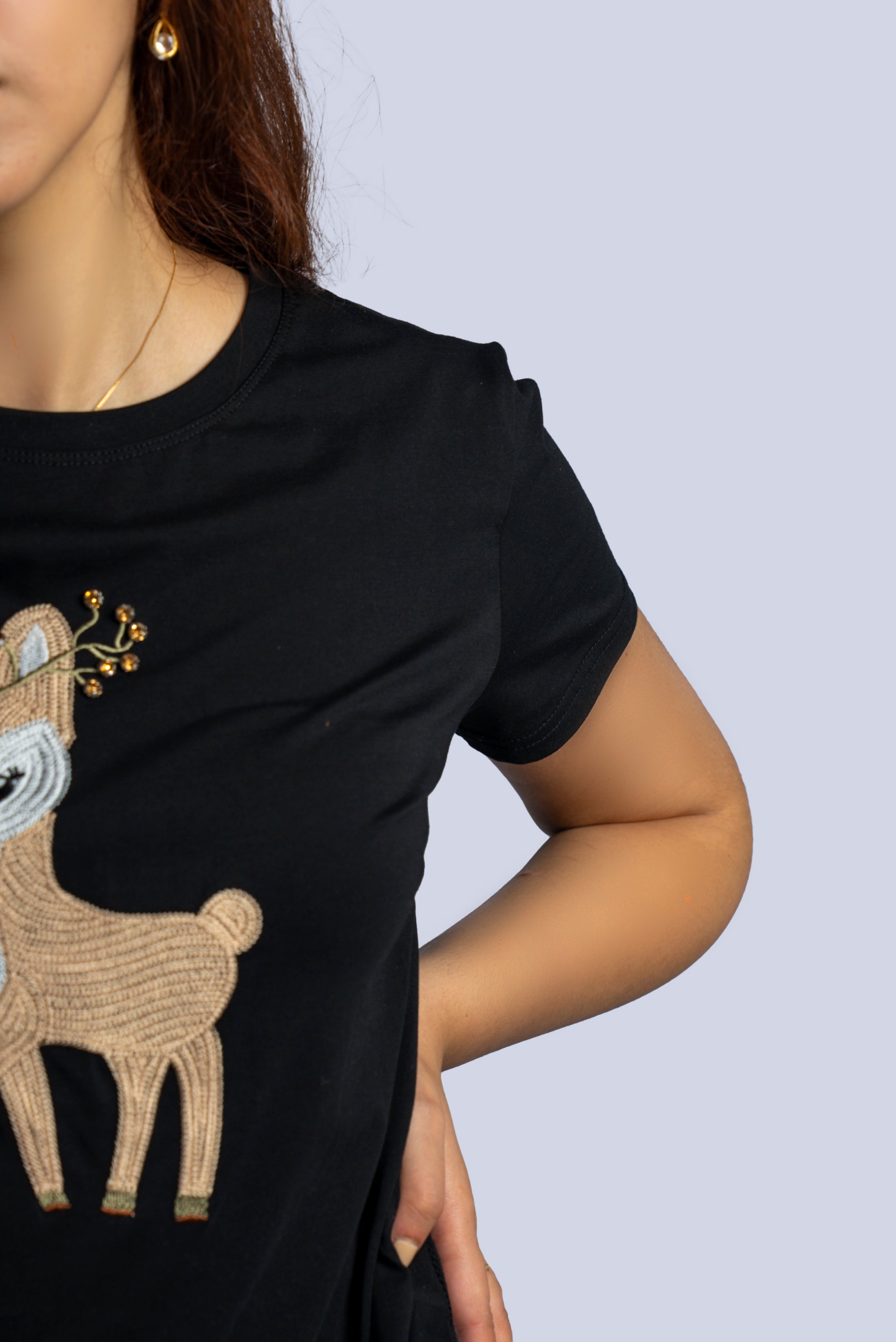 T-shirt avec faon brodé et perles