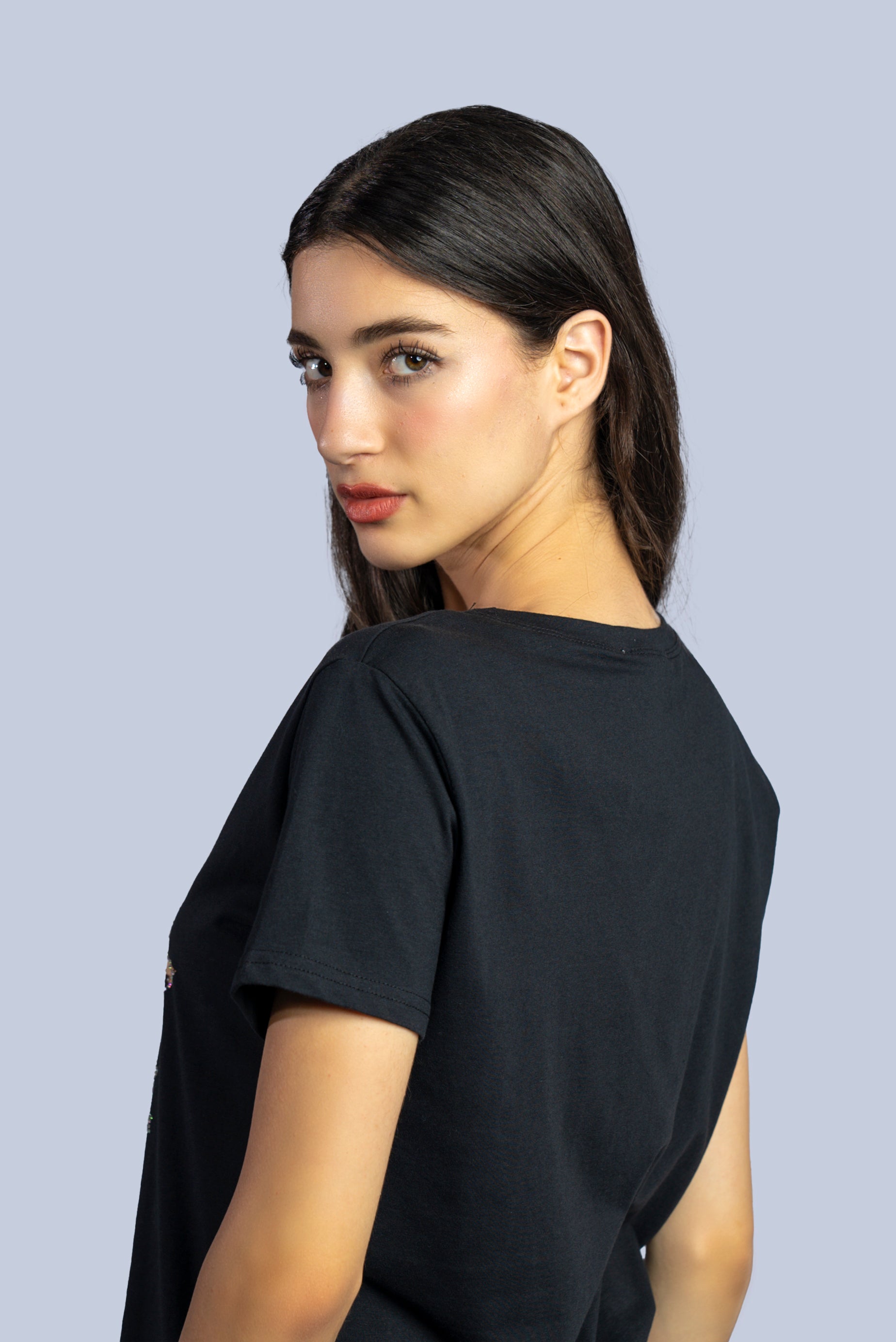 T-shirt  avec étoile imprimée léopard et strass