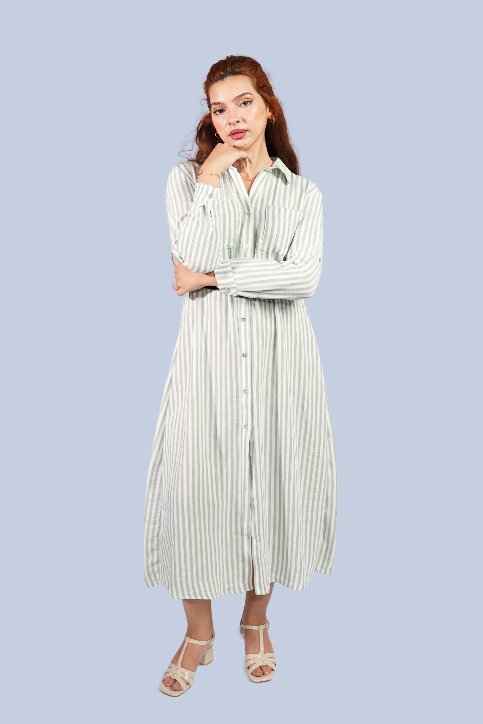 robe chemise longue rayée ceinturée