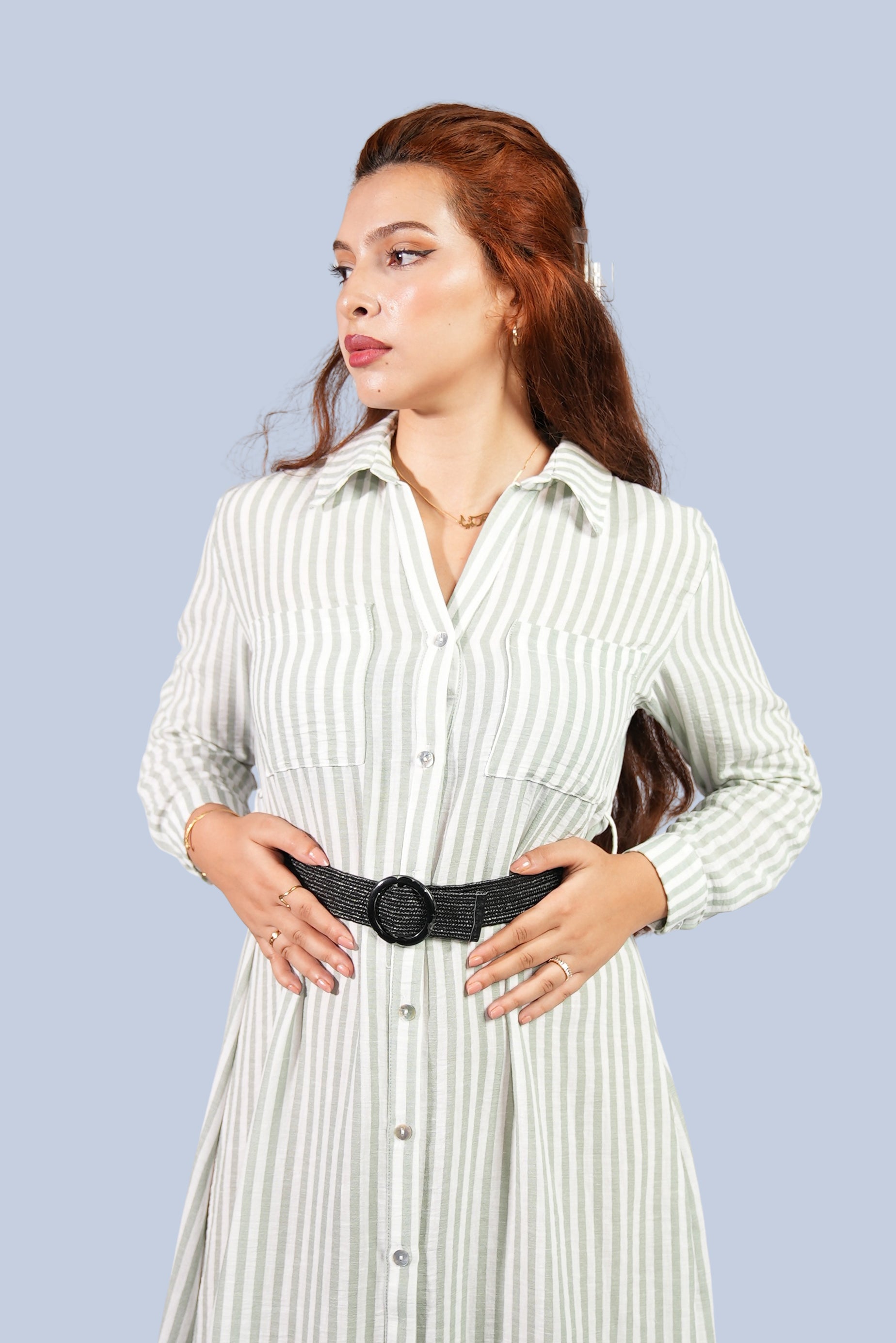 robe chemise longue rayée ceinturée