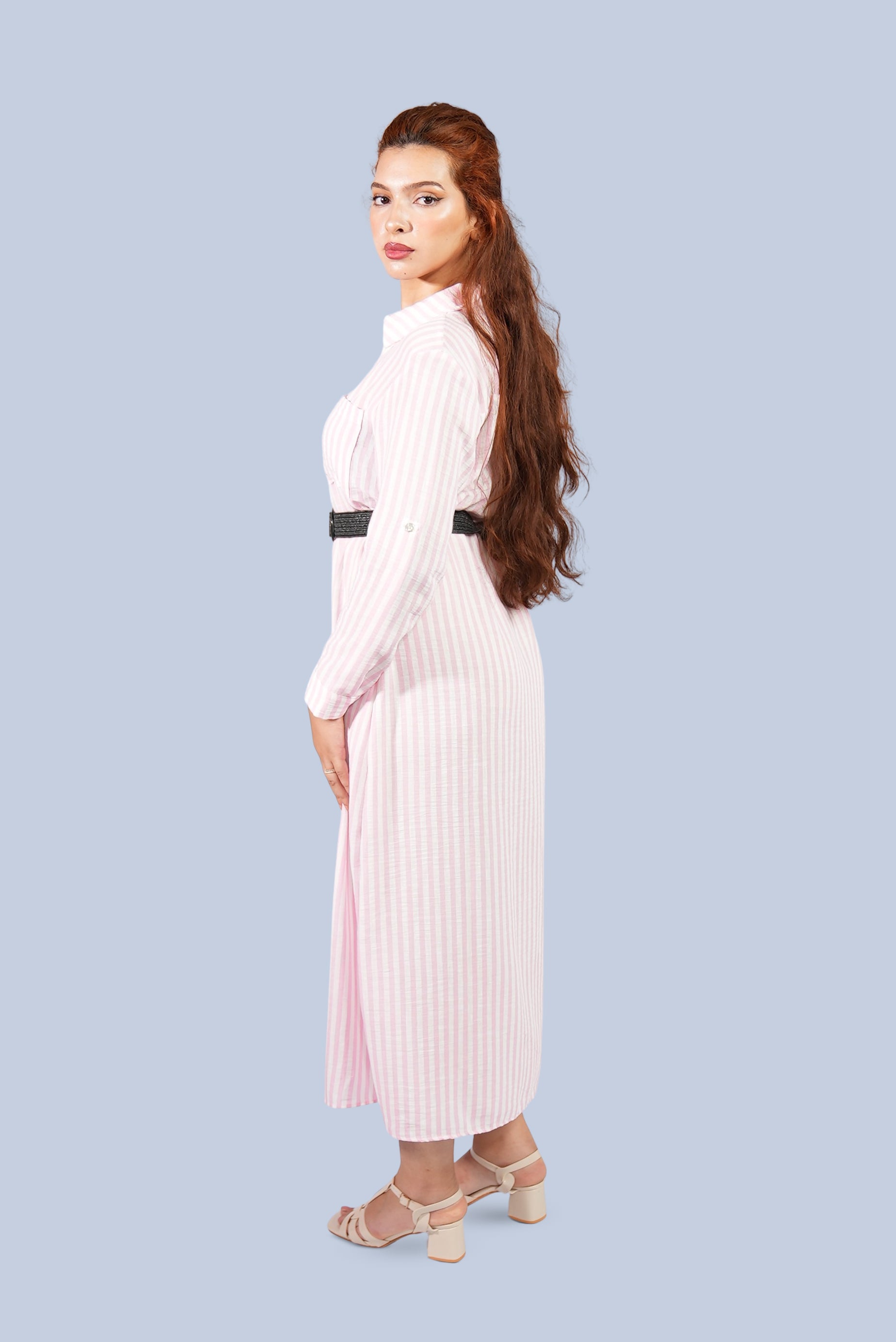 robe chemise longue rayée ceinturée