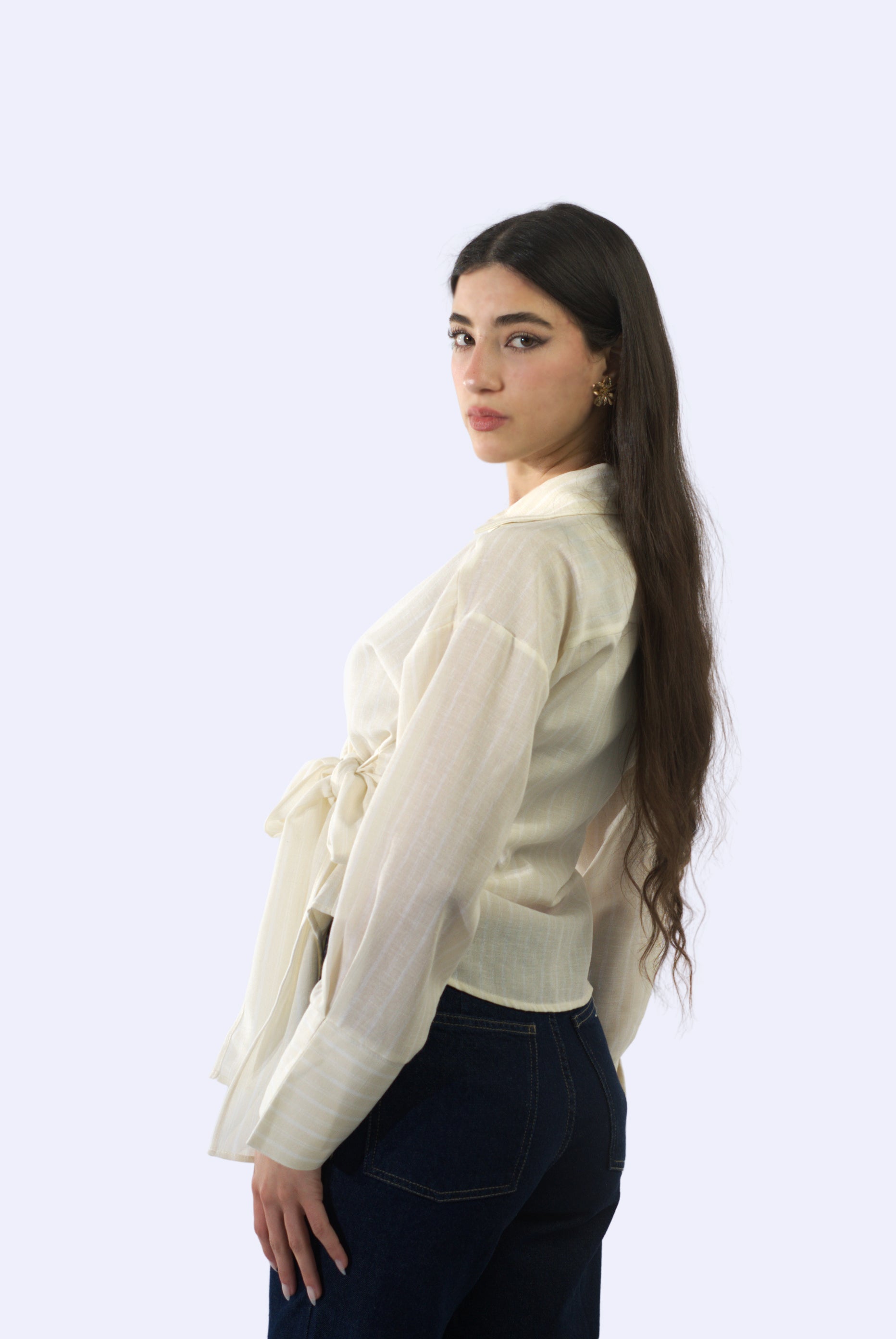Chemise cache-cœur à manches longues en Lin