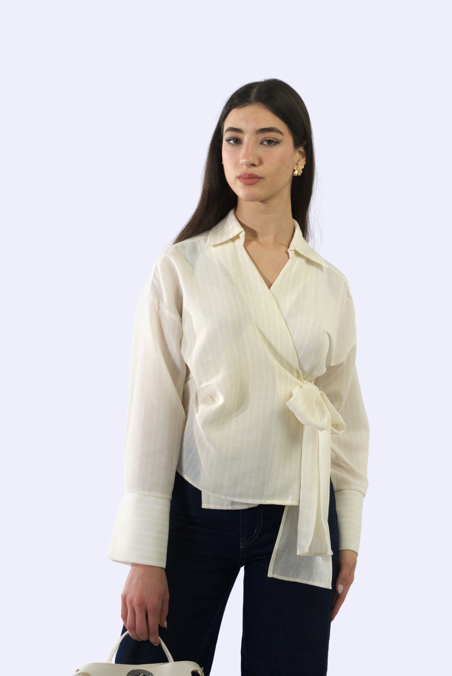 Chemise cache-cœur à manches longues en Lin