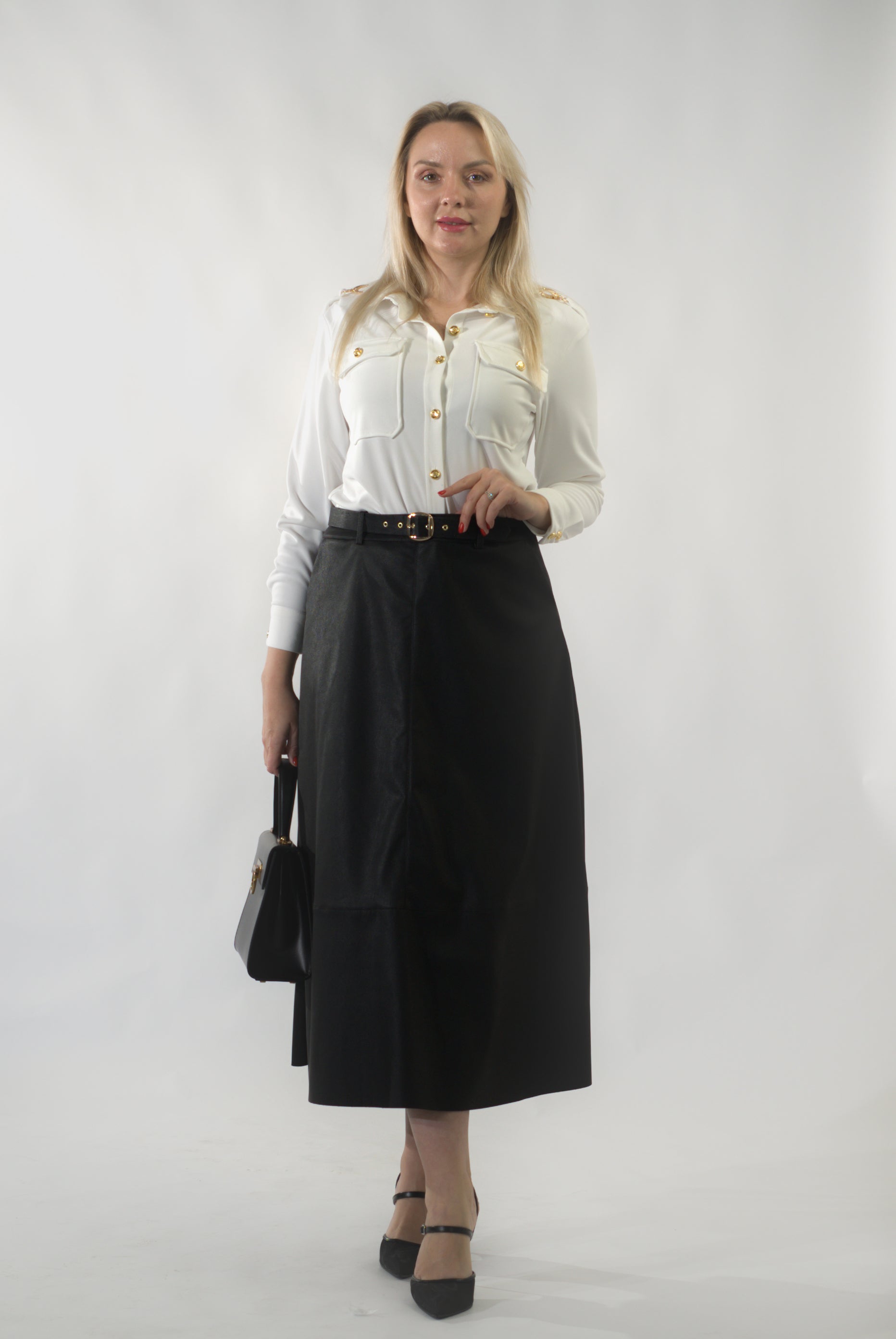 jupe longue en cuir avec ceinture (RS JUPE RED 24375)