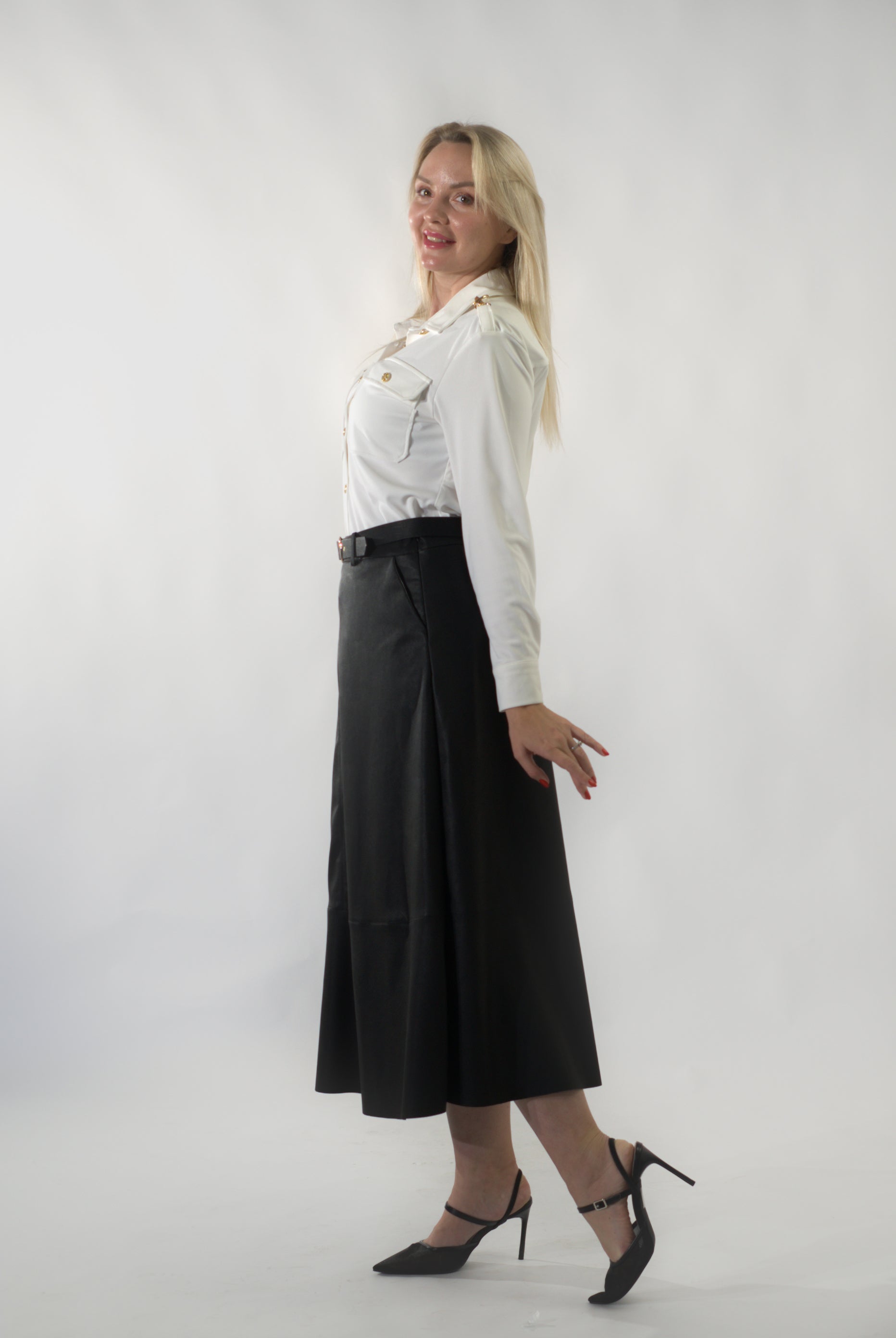 jupe longue en cuir avec ceinture (RS JUPE RED 24375)