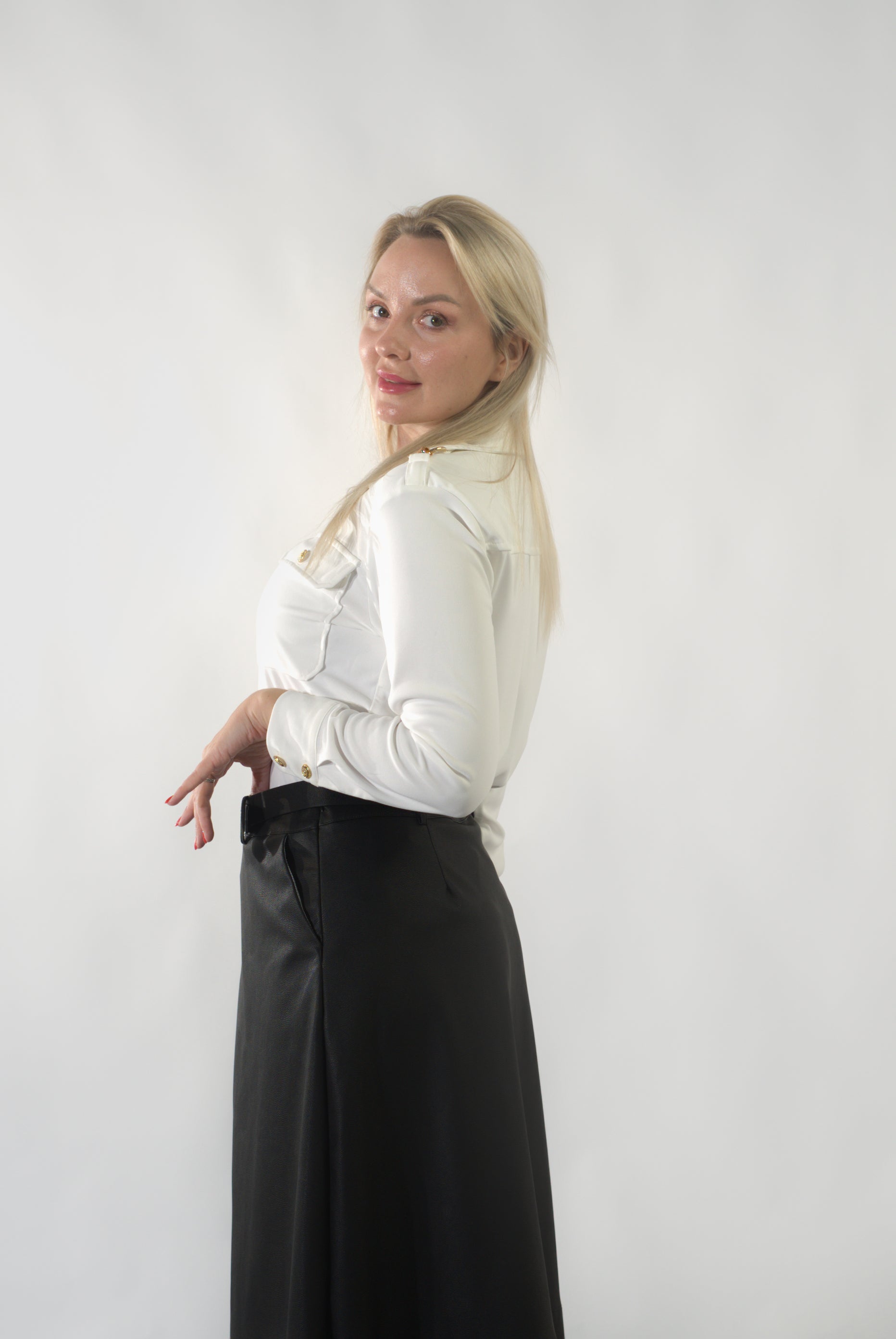 jupe longue en cuir avec ceinture (RS JUPE RED 24375)