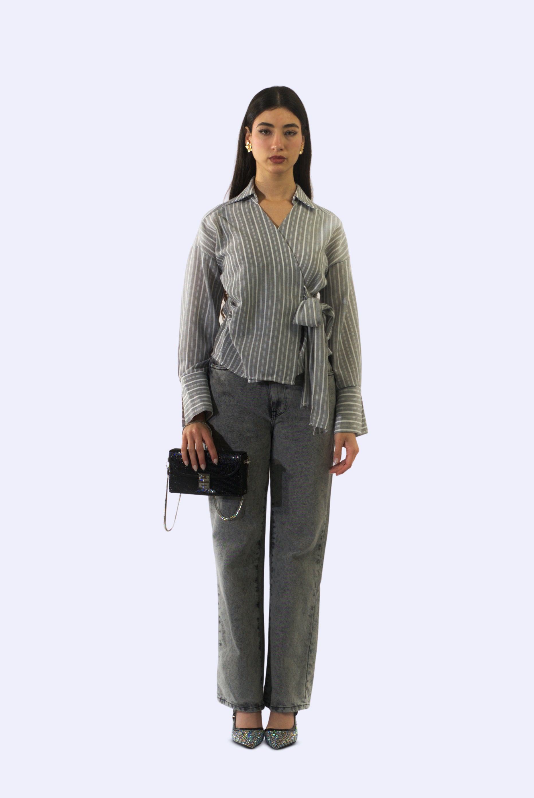 Chemise cache-cœur à manches longues en Lin