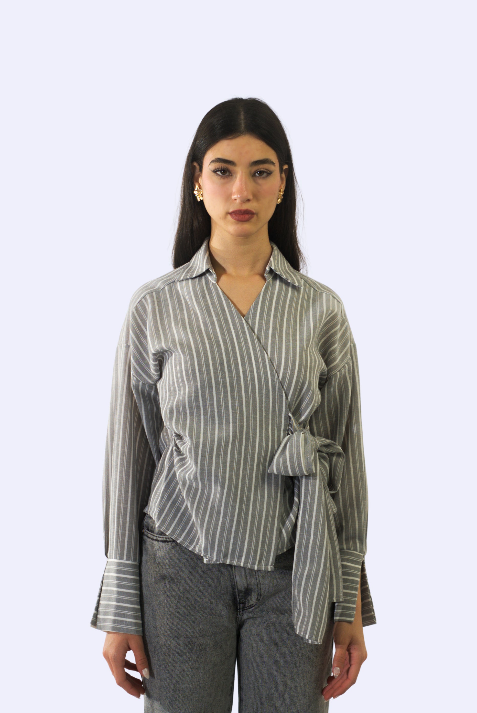 Chemise cache-cœur à manches longues en Lin