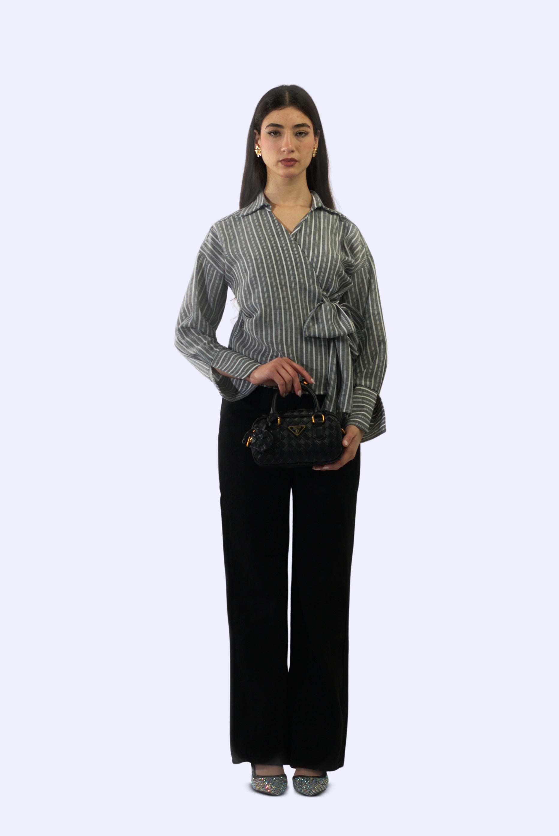 Chemise cache-cœur à manches longues en Lin