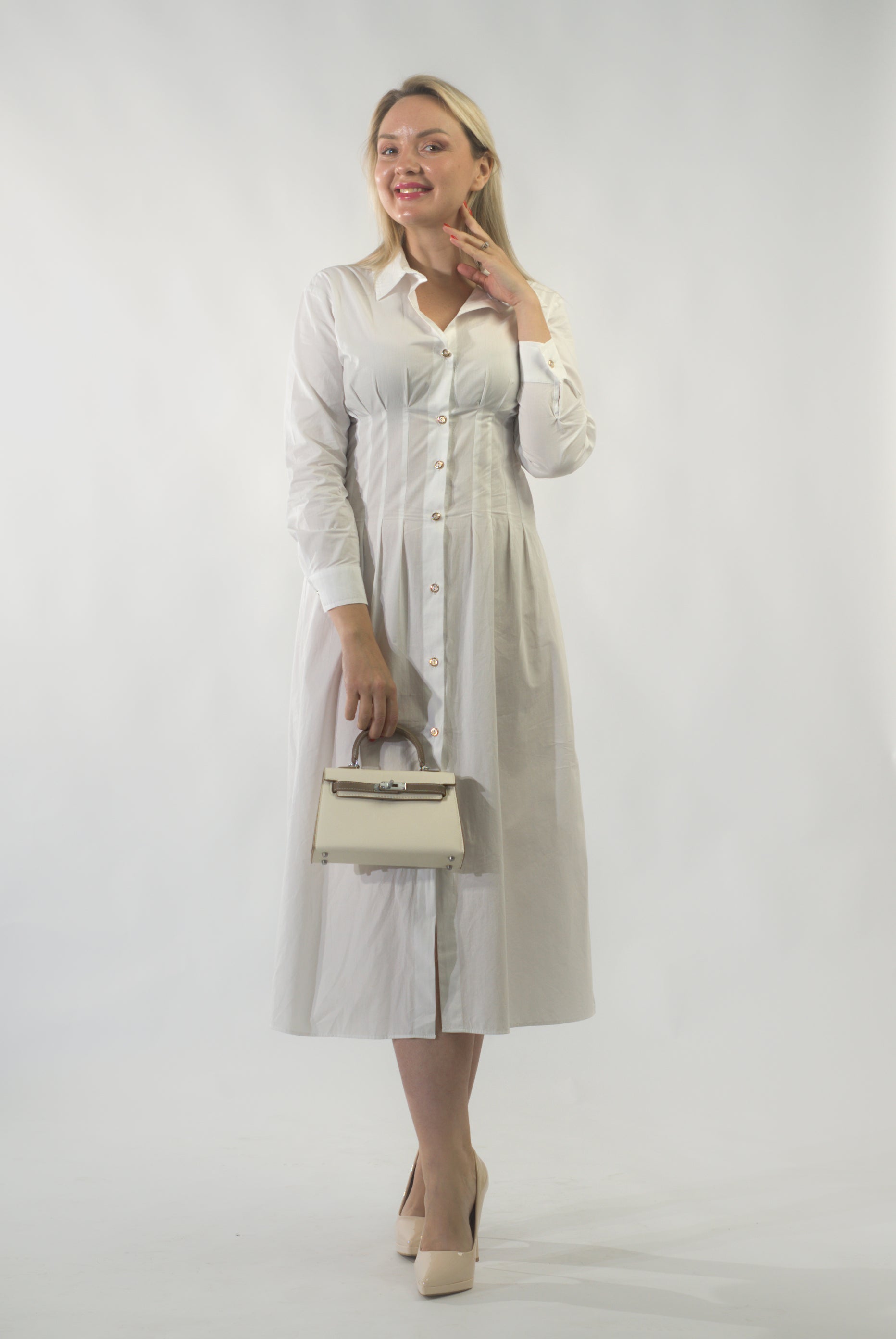 Sac à Main Élégant en Cuir Blanc avec Poignée Contrastée  (RS SAC YK-22)