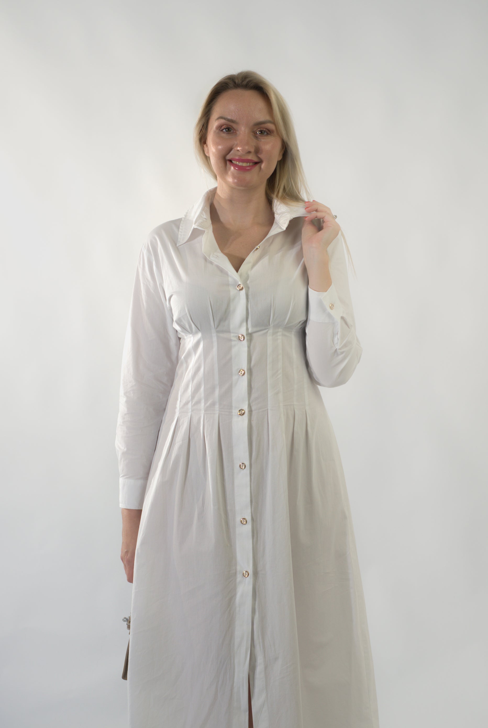 robe en popeline à taille ceintrée  (RS ROBE RED 24395)